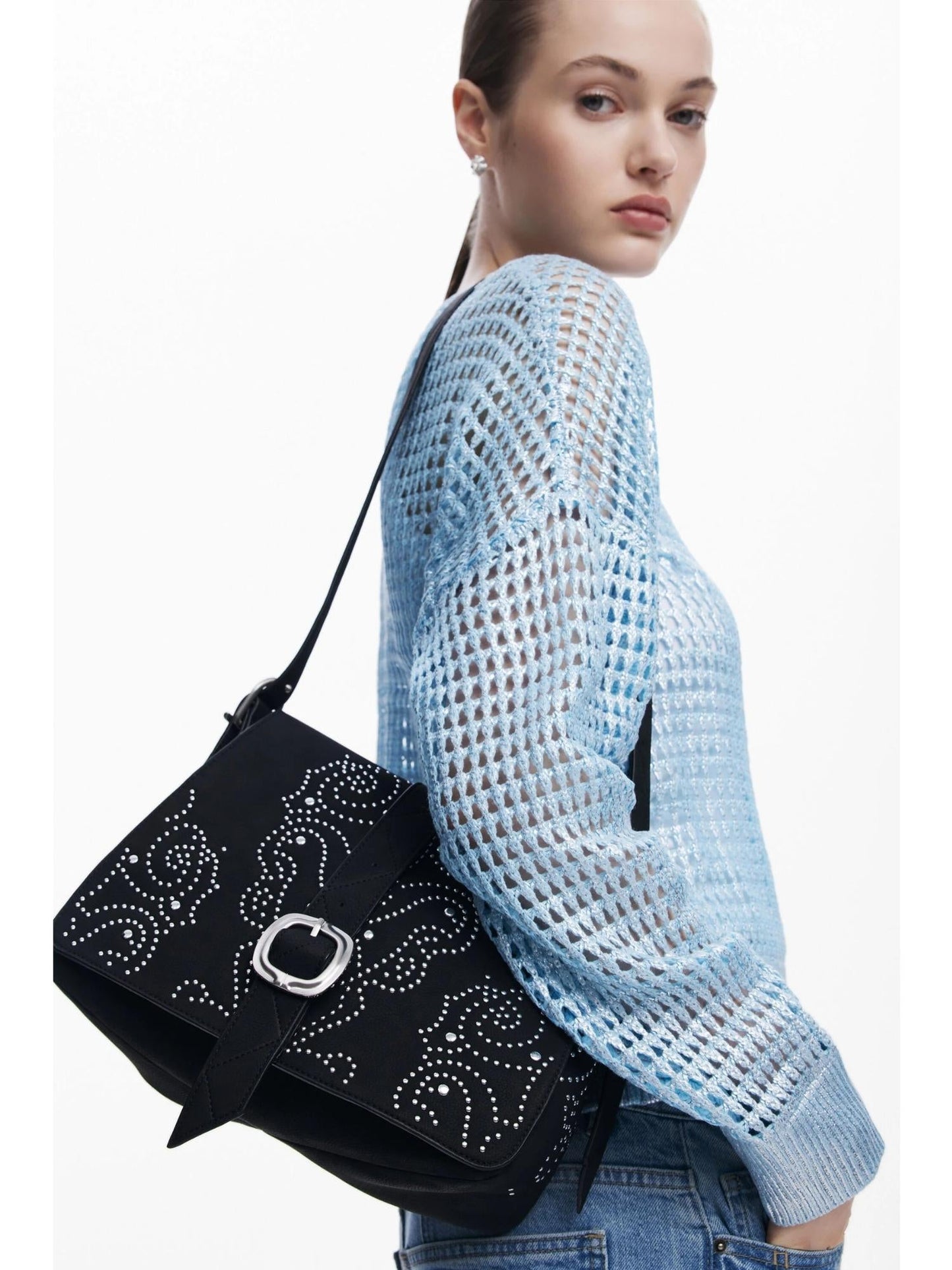 Desigual Borsa a tracolla effetto pelle con borchie piccola Donna Nero