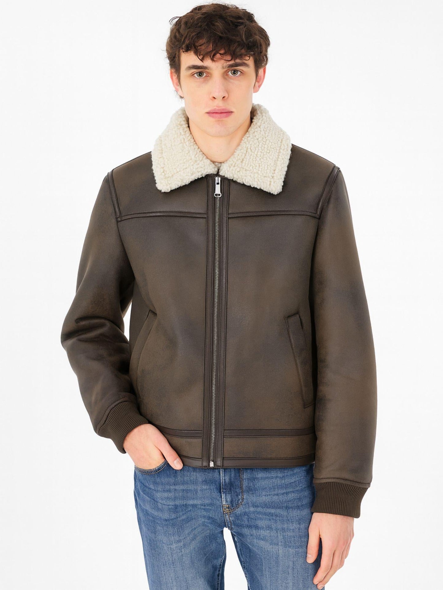 MClassics Giacca Invernale Uomo Aviatore Shearling Marrone
