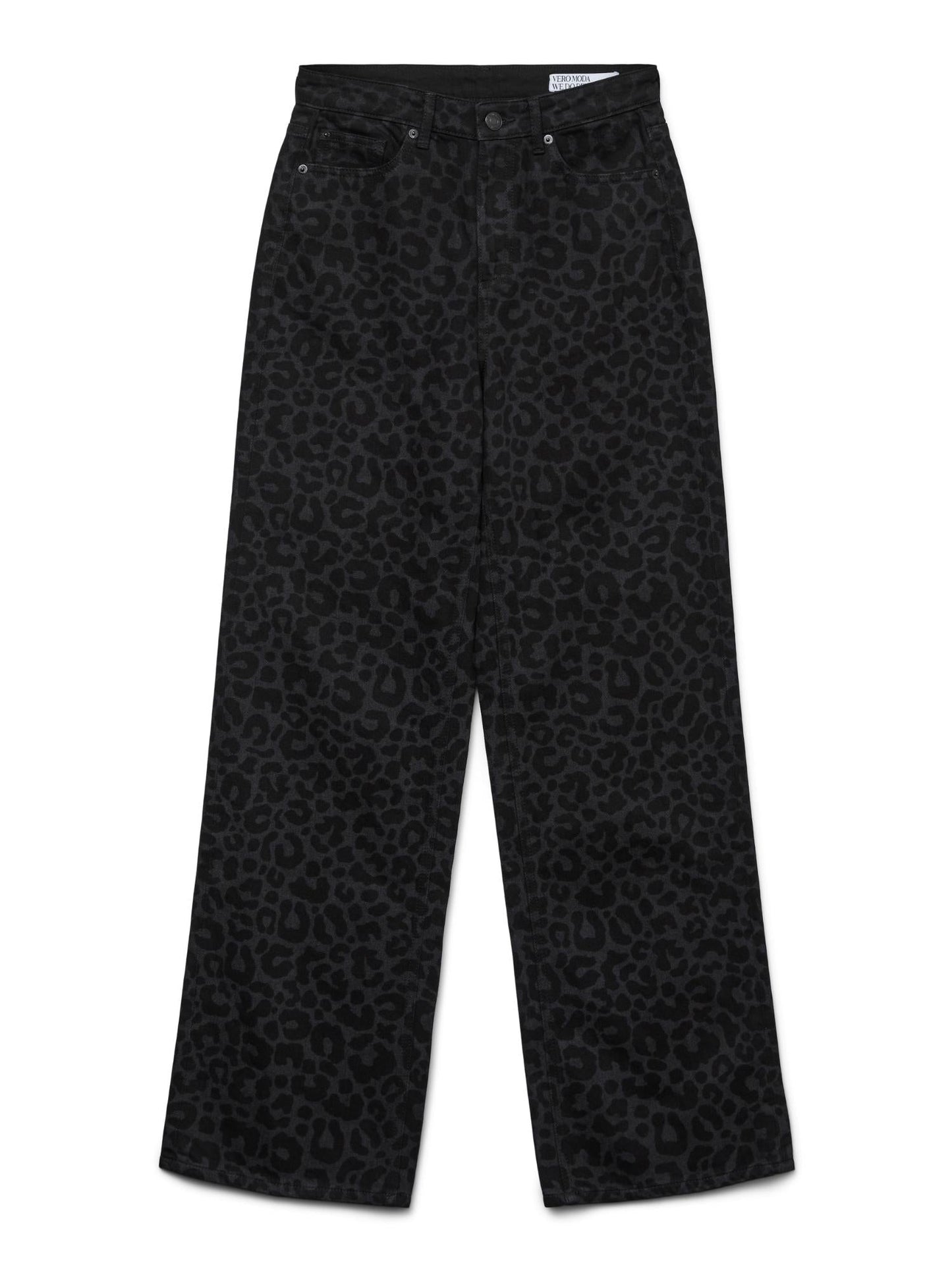 Vero Moda Jeans Donna Tessa A Vita Alta Wide Leg Fit Black Denim Leopard