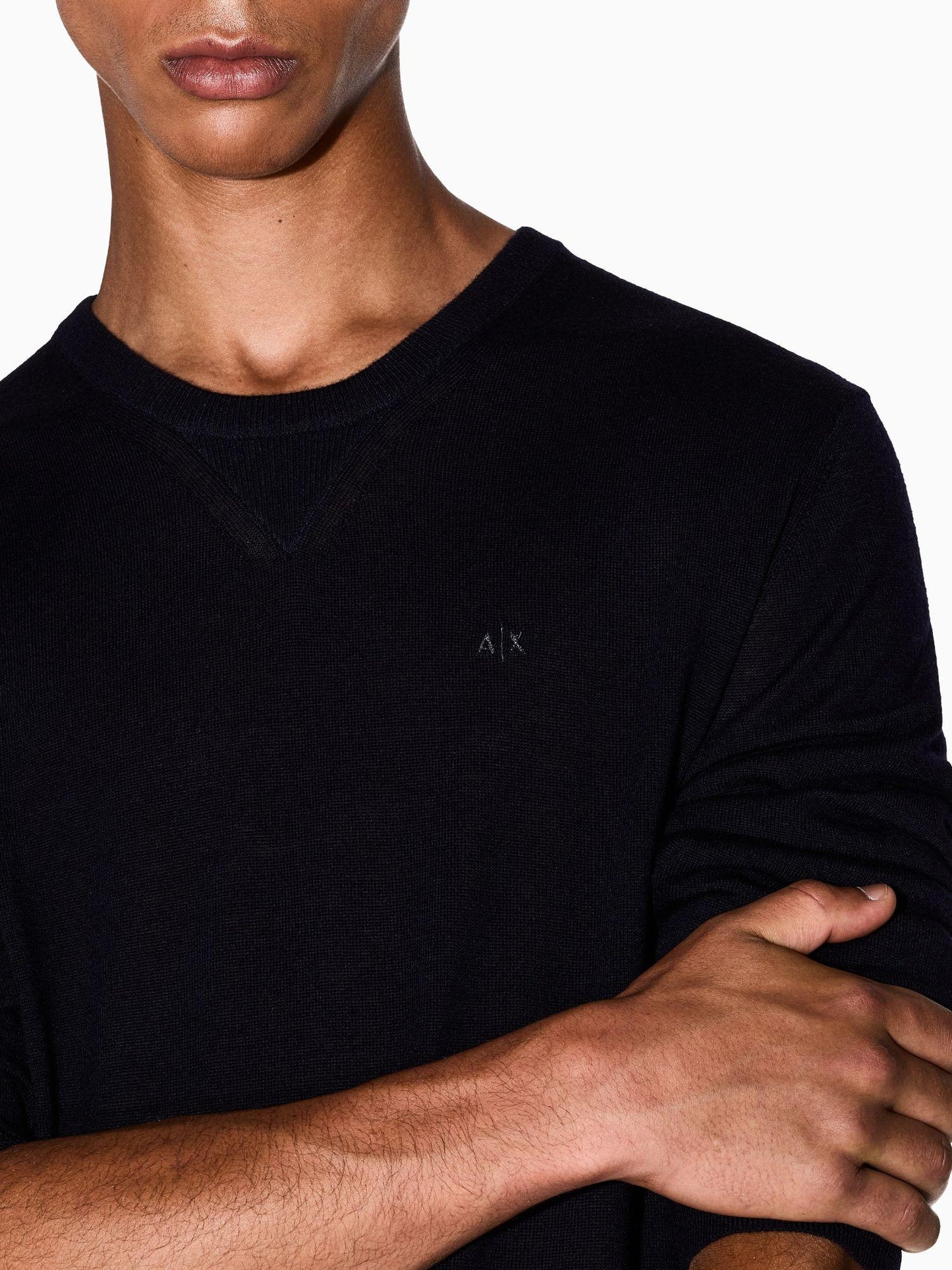 Armani Exchange Maglione Uomo Girocollo In Lana Vergine Blu Navy