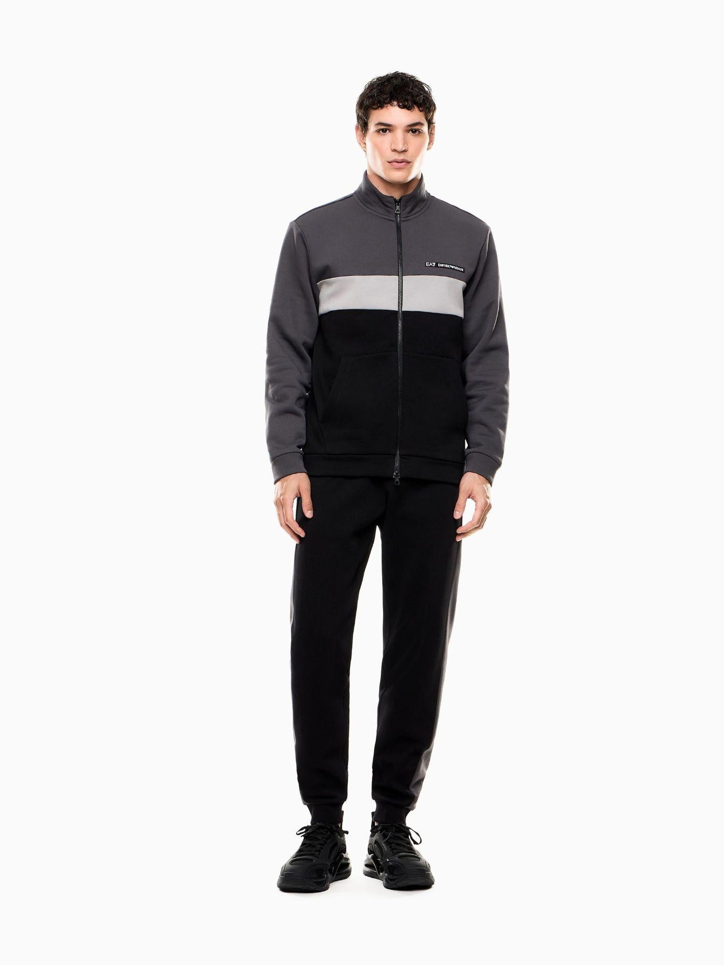 EA7 Emporio Armani Tuta Uomo Athletic Colour Block In Misto Cotone Organico Nero Asfalto