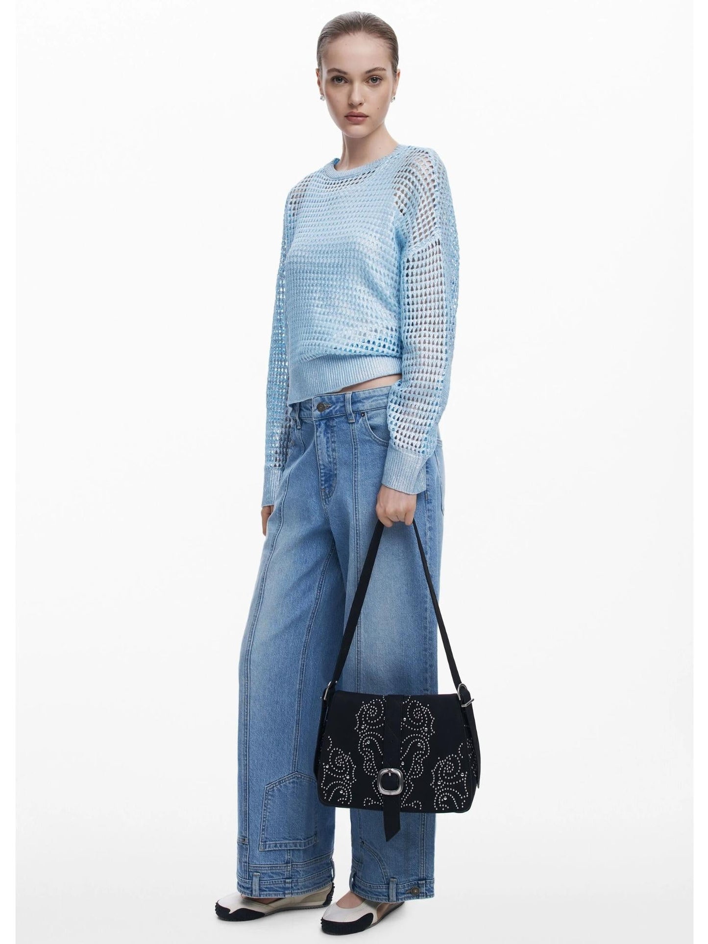 Desigual Borsa a tracolla effetto pelle con borchie piccola Donna Nero