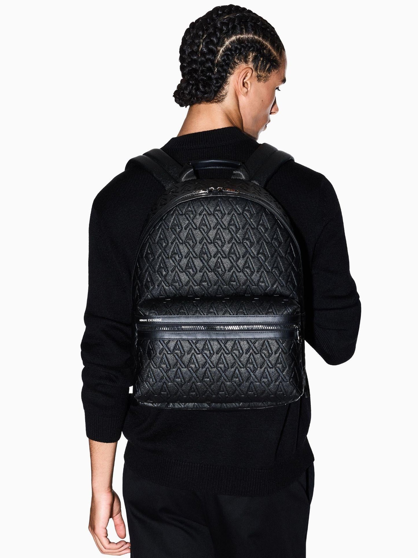 Armani Exchange Zaino con logo allover in tessuto riciclato ASV Nero