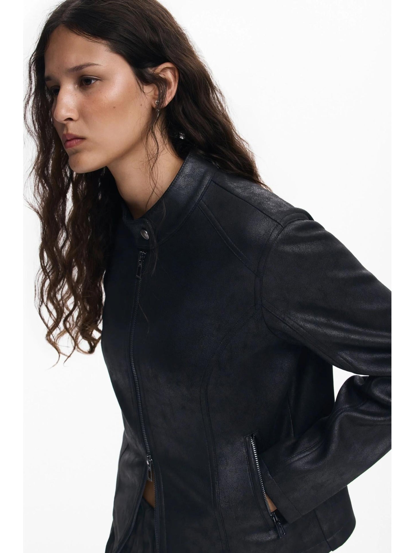 Desigual Giacca Donna Effetto Pelle Combinata Nera