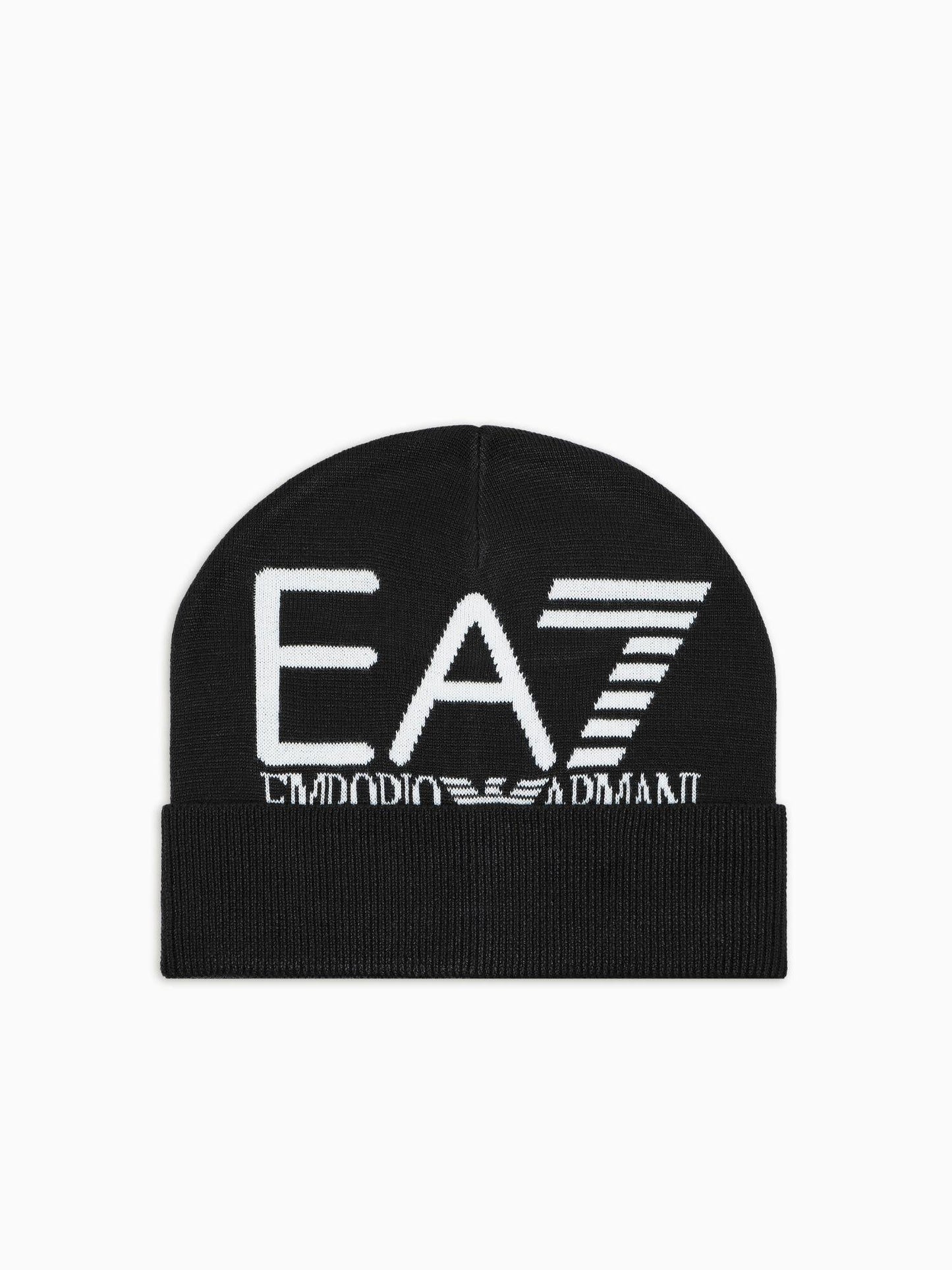 EA7 Emporio Armani Beanie Unisex Visibility Con Maxi Logo EA7 Nero Logo Bianco