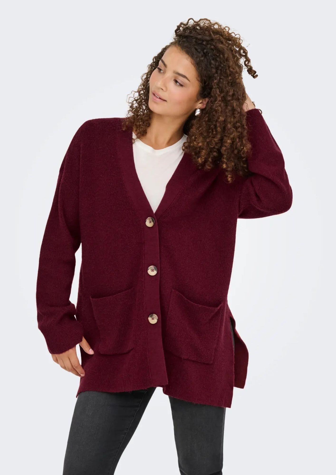 Cardigan Donna Only Ibi Bordeaux