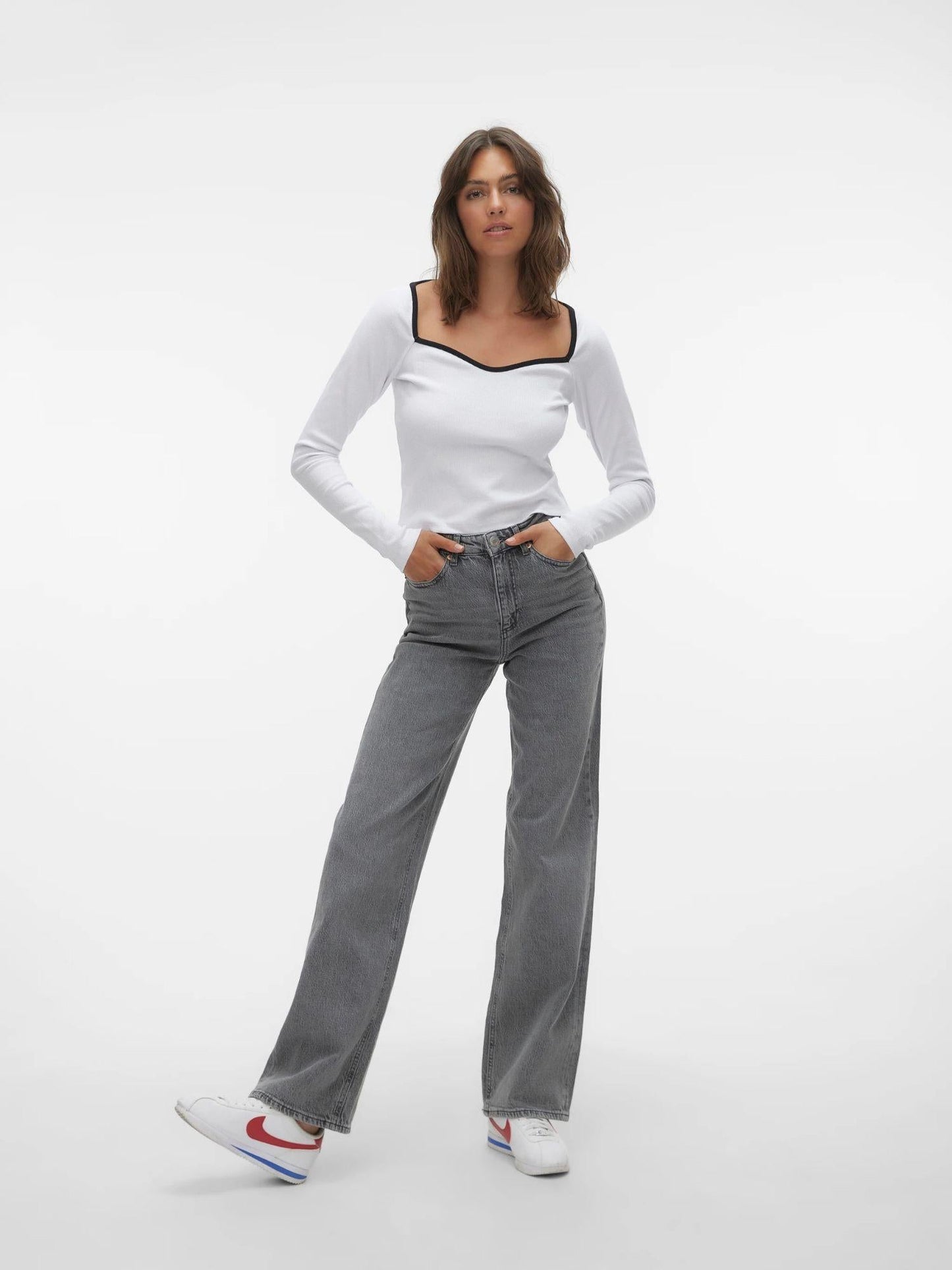 Vero Moda Jeans Donna Tessa A Vita Alta Wide Fit Medium Grey Denim