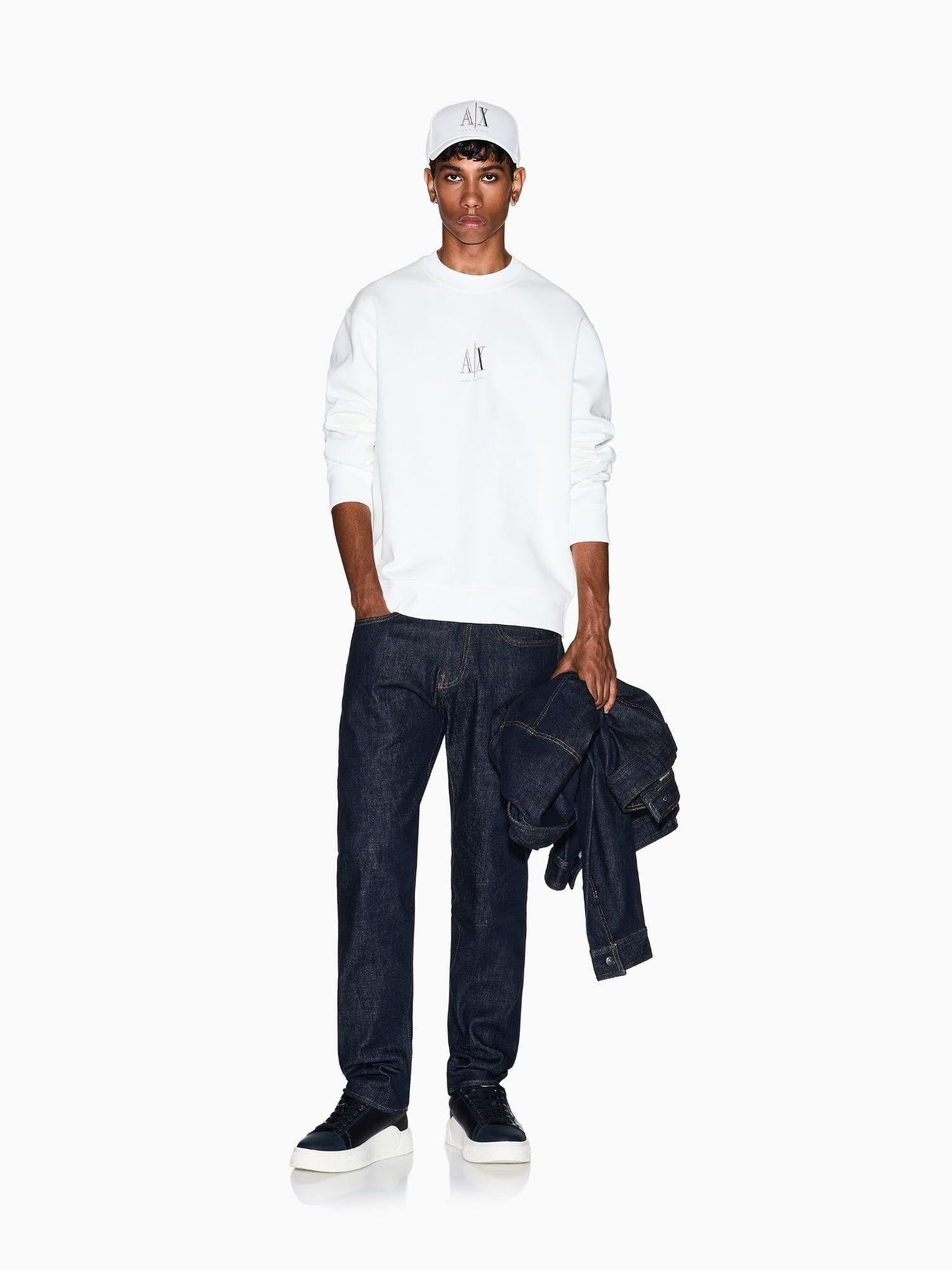 Armani Exchange Felpa Bianca Girocollo Da Uomo Con Logo Ricamato