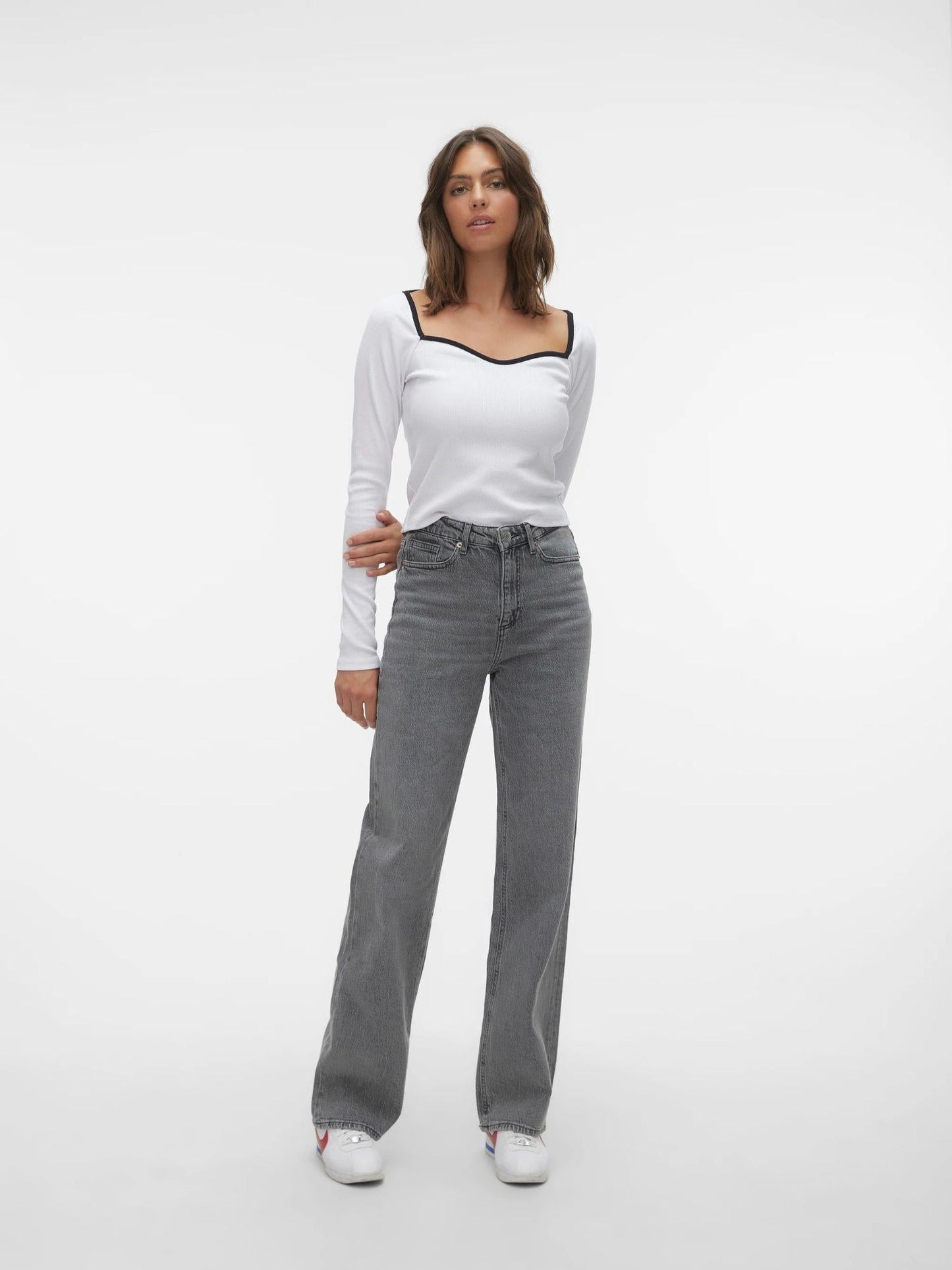 Vero Moda Jeans Donna Tessa A Vita Alta Wide Fit Medium Grey Denim