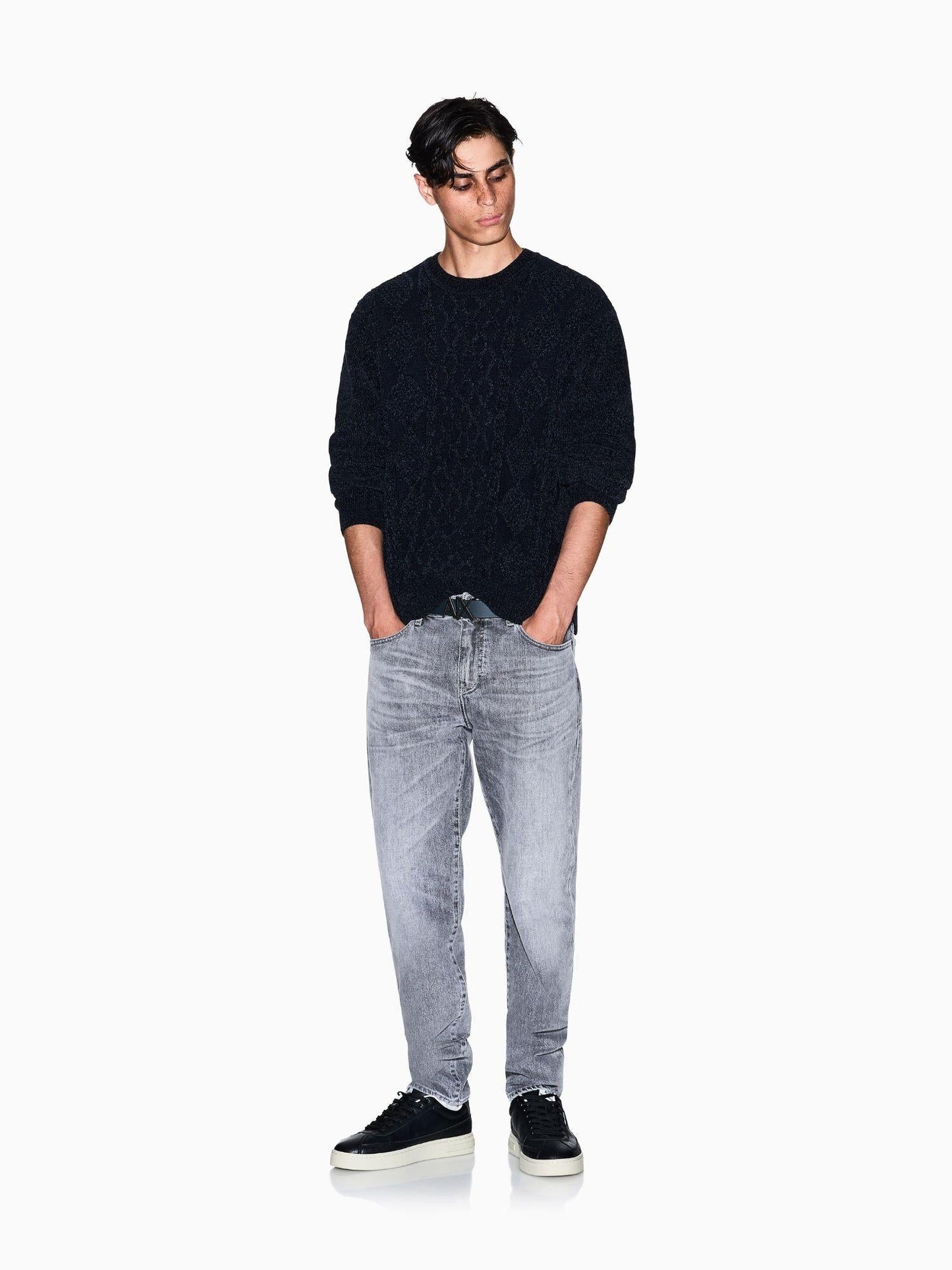 Armani Exchange Maglione Uomo a Lavorazione Intrecciata Blu Navy