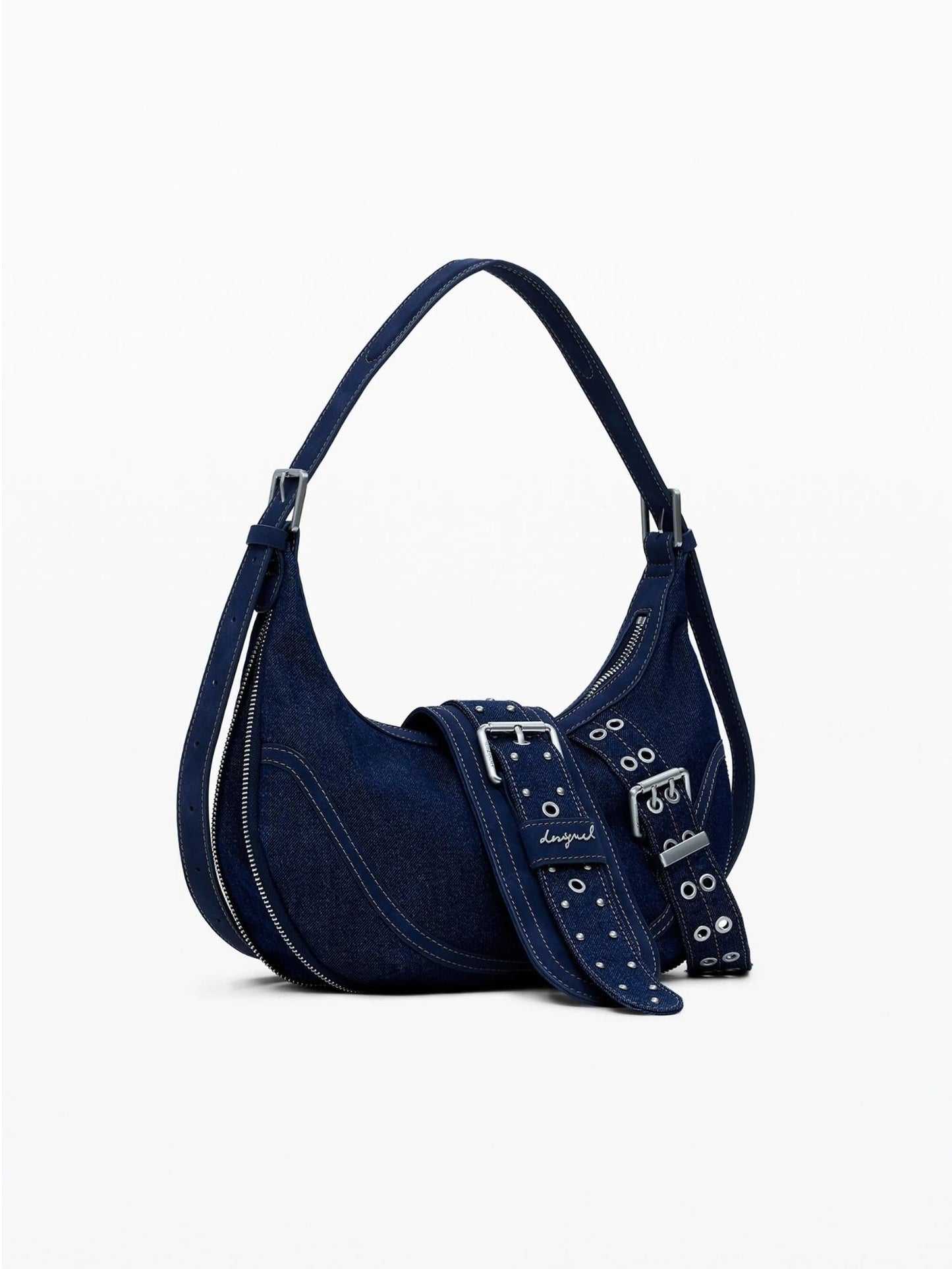 Desigual Borsa di jeans con fibbie media Donna Blu