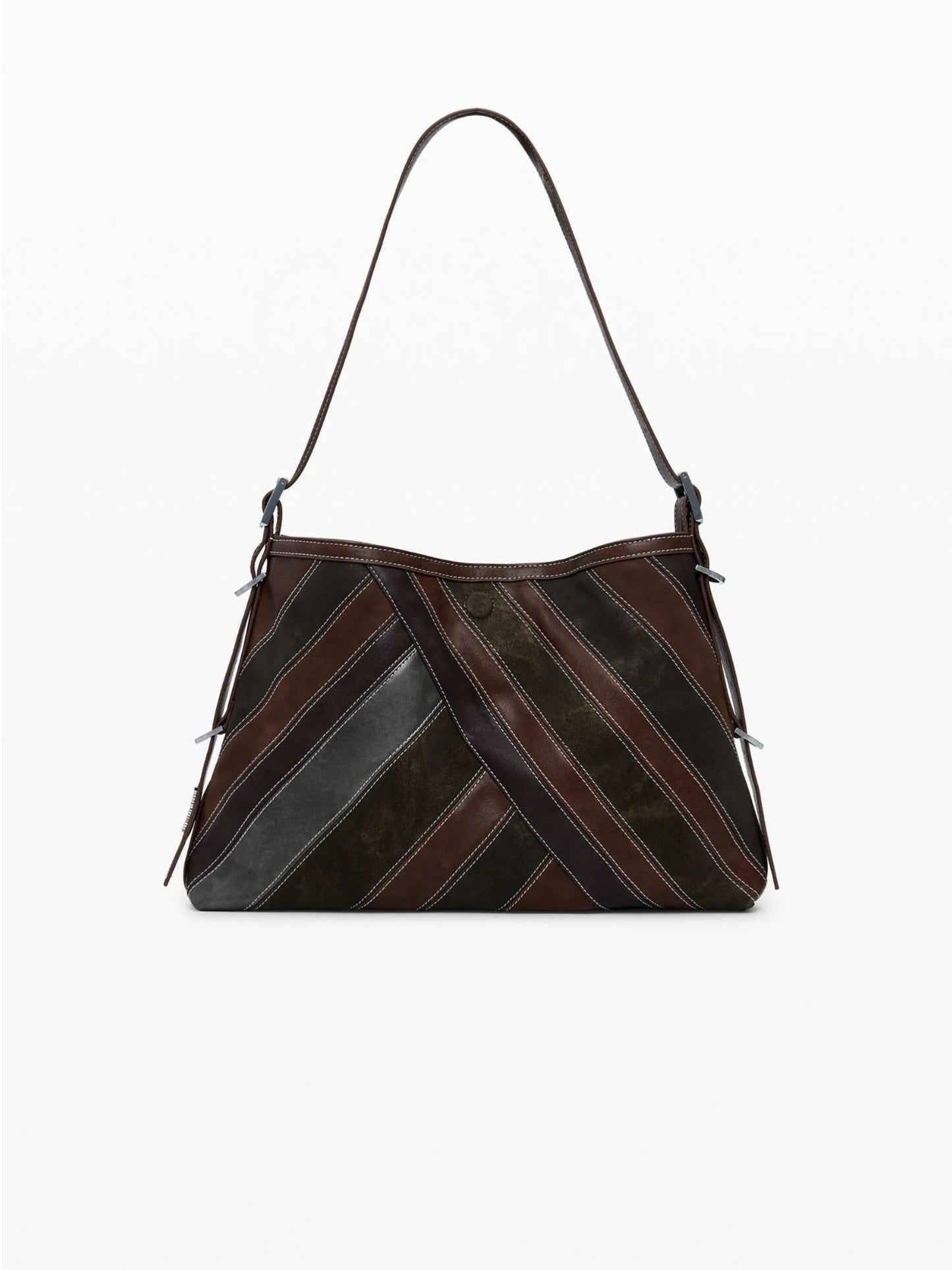 Desigual Borsa a spalla media con cuciture Donna Marrone