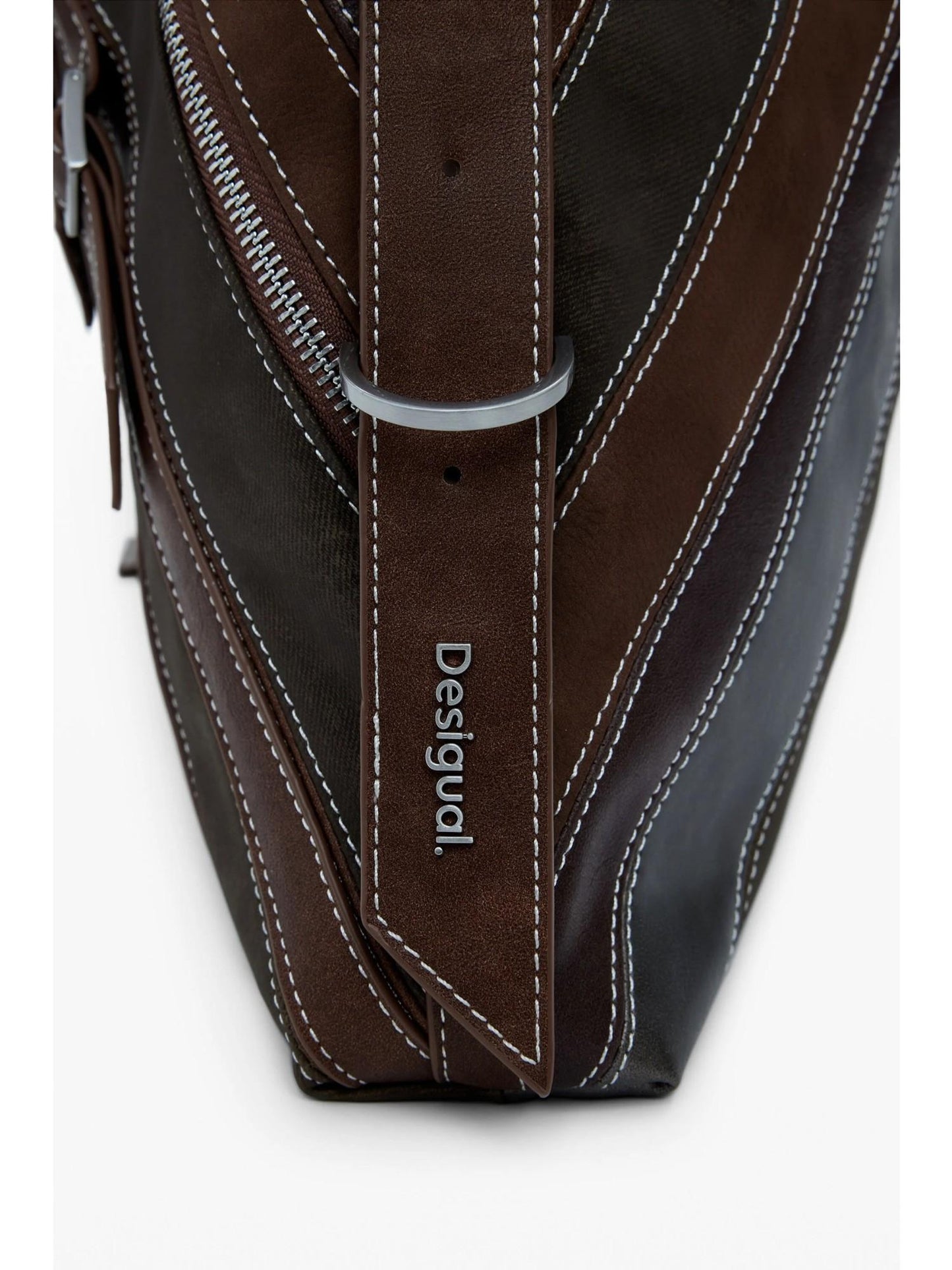 Desigual Borsa a spalla media con cuciture Donna Marrone