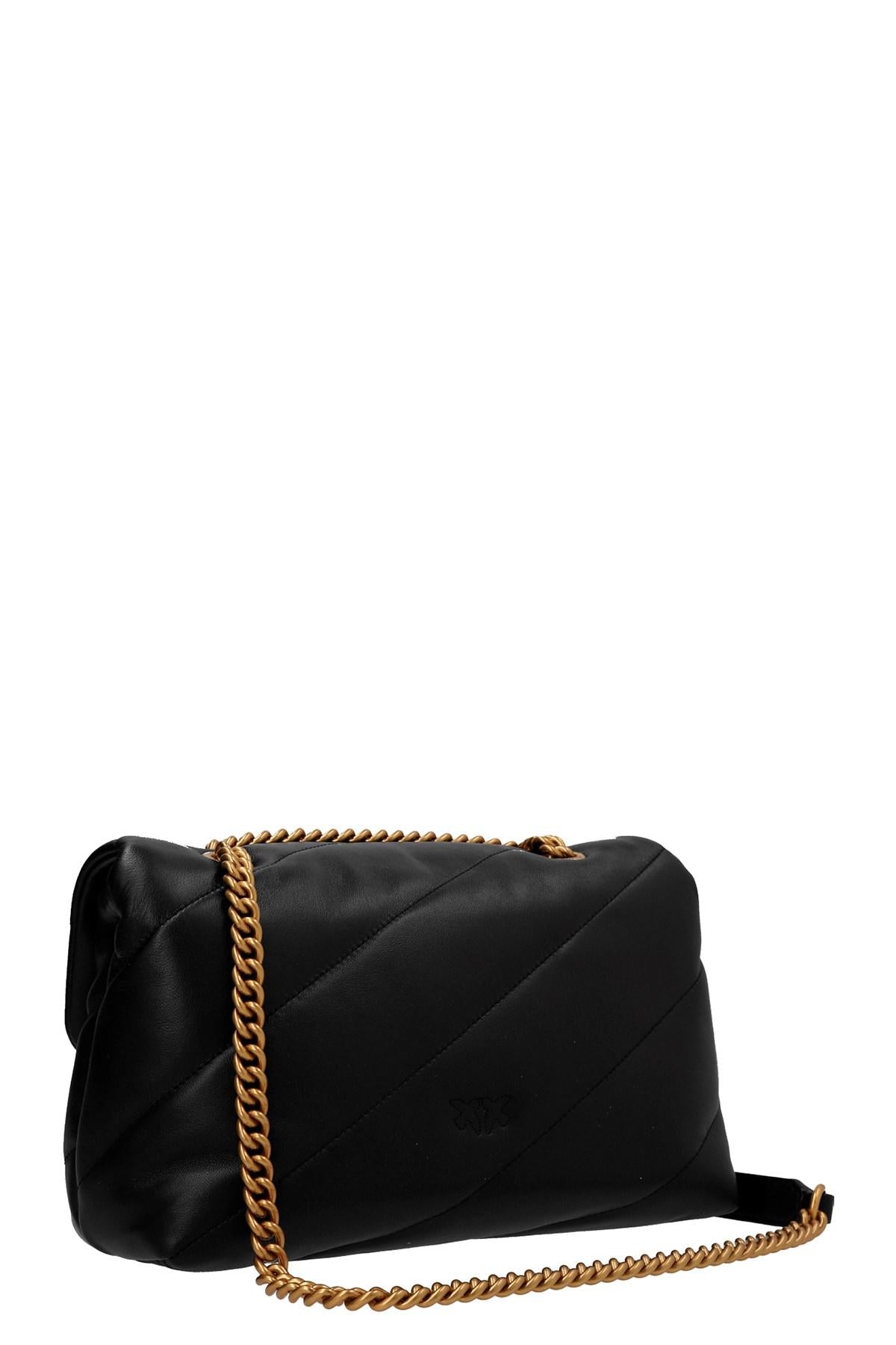 Pinko borsa Love Bag Puff Classic in pelle trapuntata nero oro