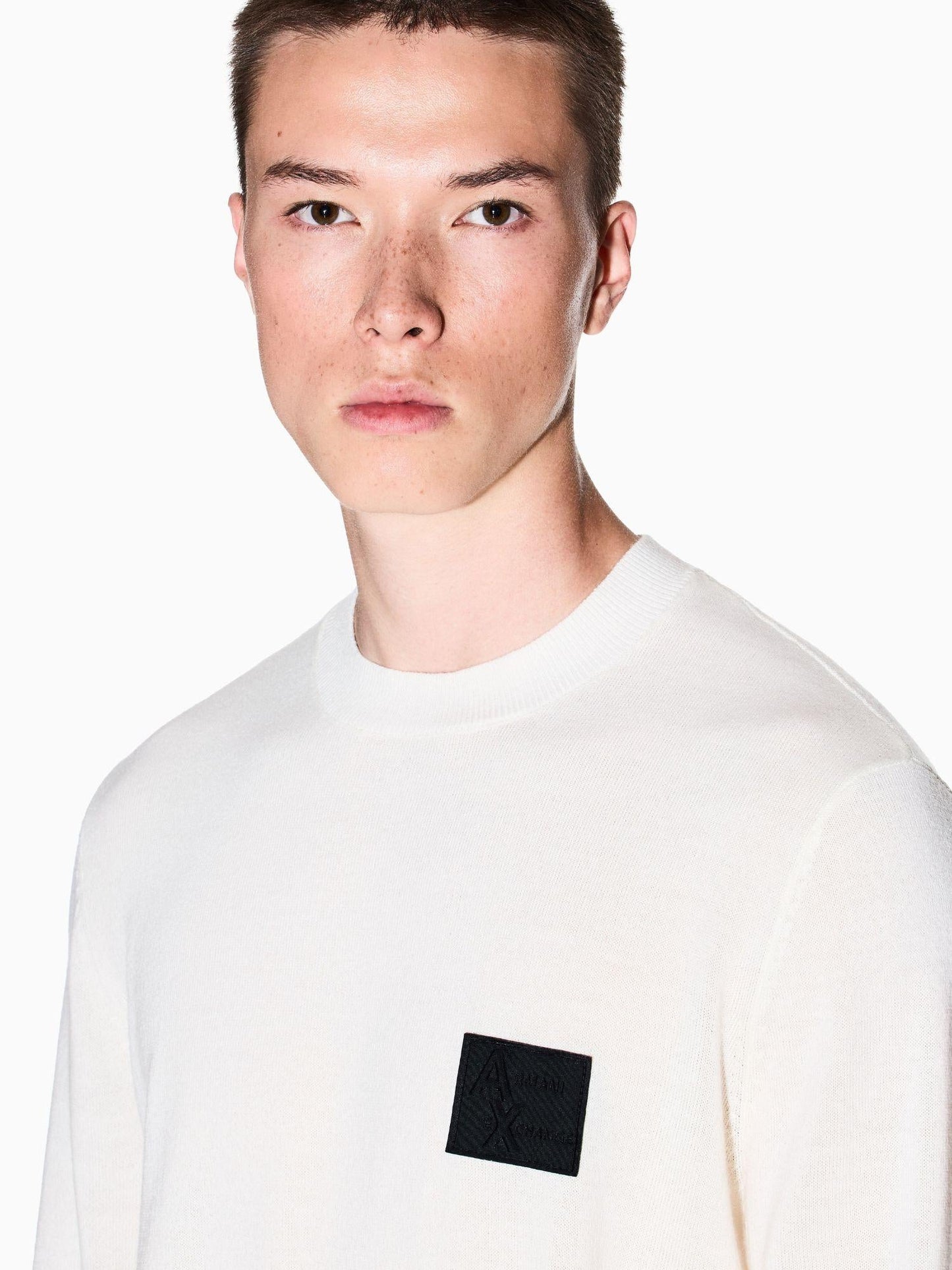 Armani Exchange Maglione girocollo con patch Uomo Bianco