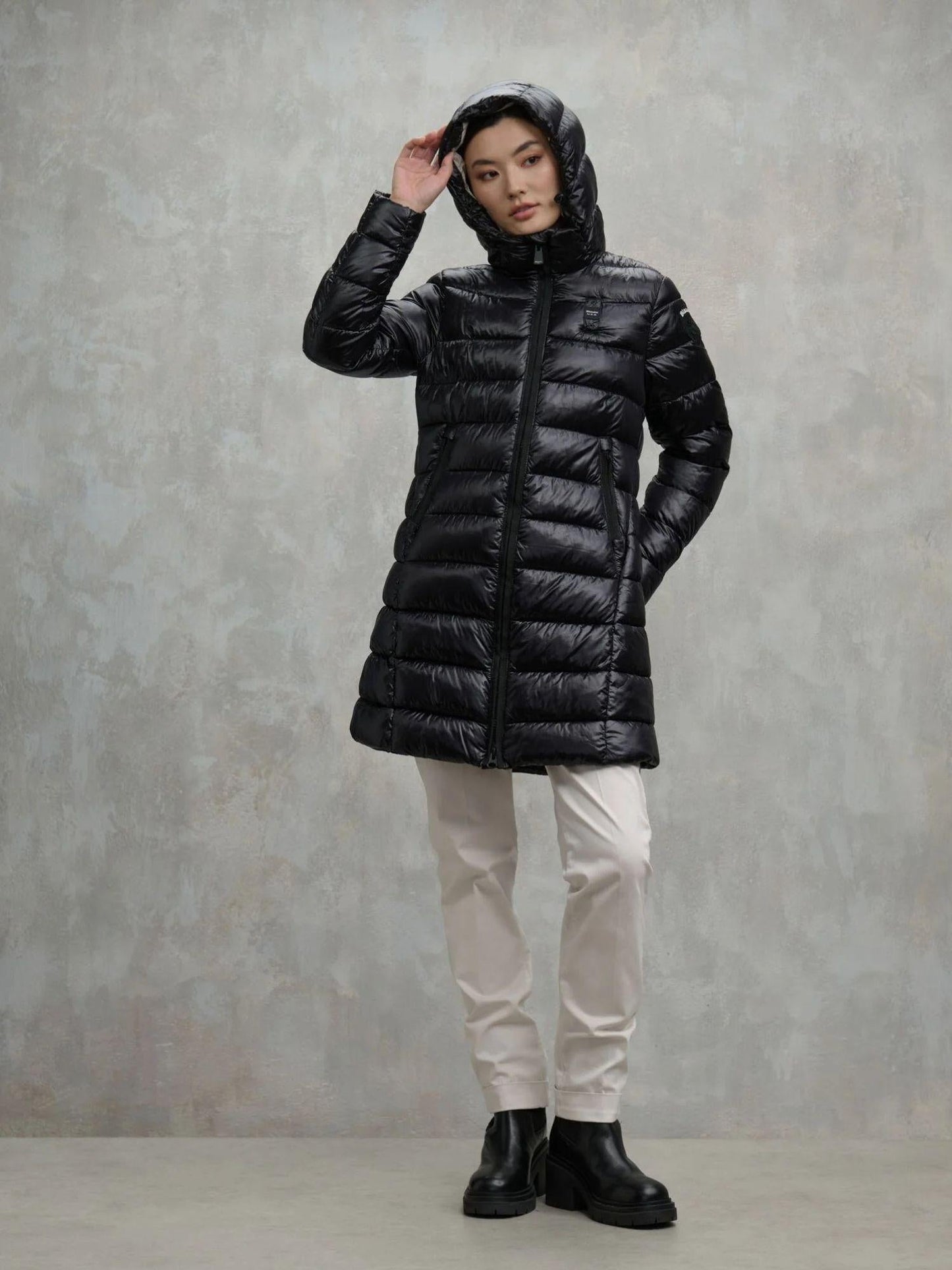 Blauer Cappotto invernale Adelaide Donna Nero interno beige