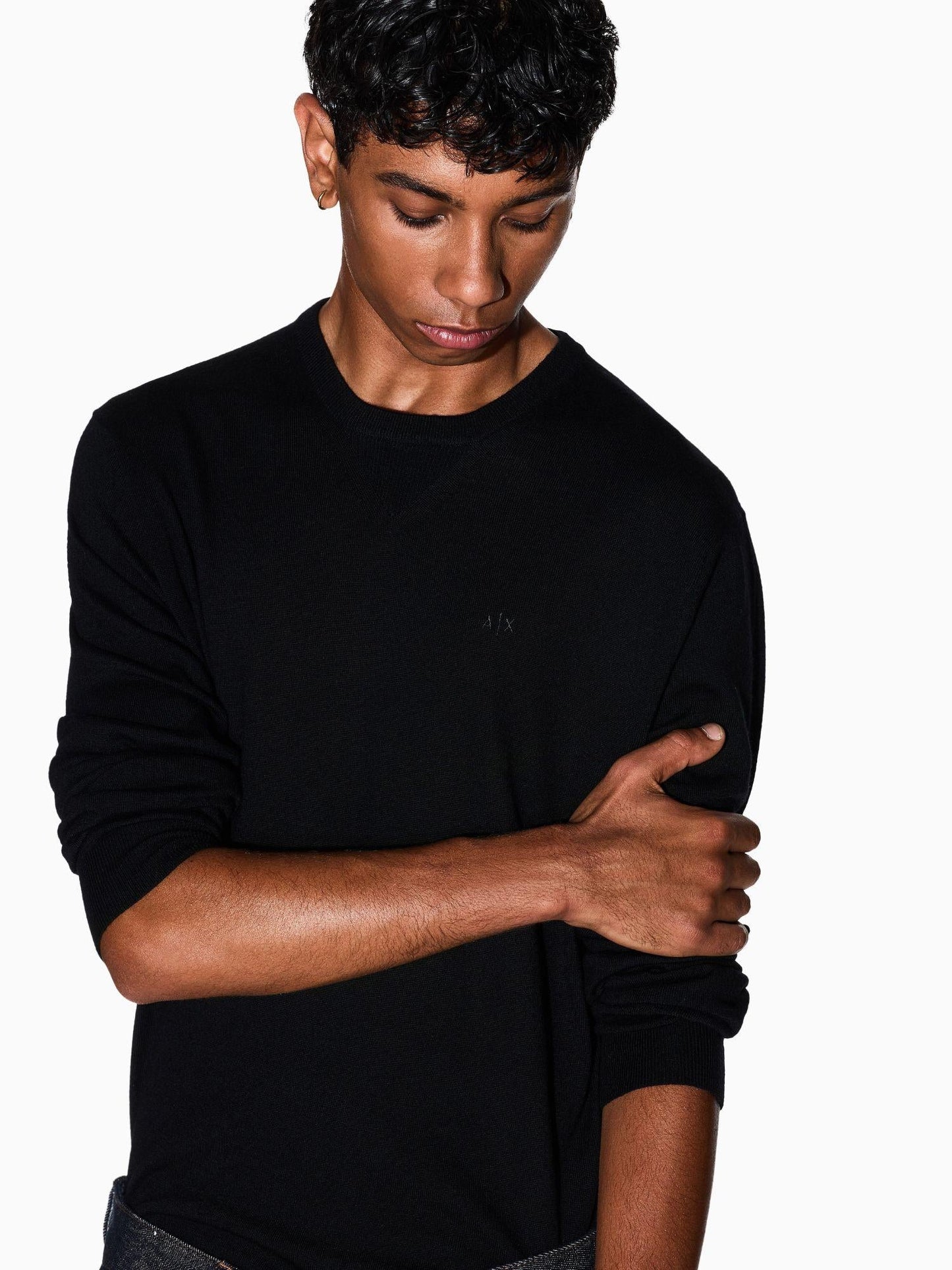 Armani Exchange Maglione Uomo Girocollo In Lana Vergine Nero