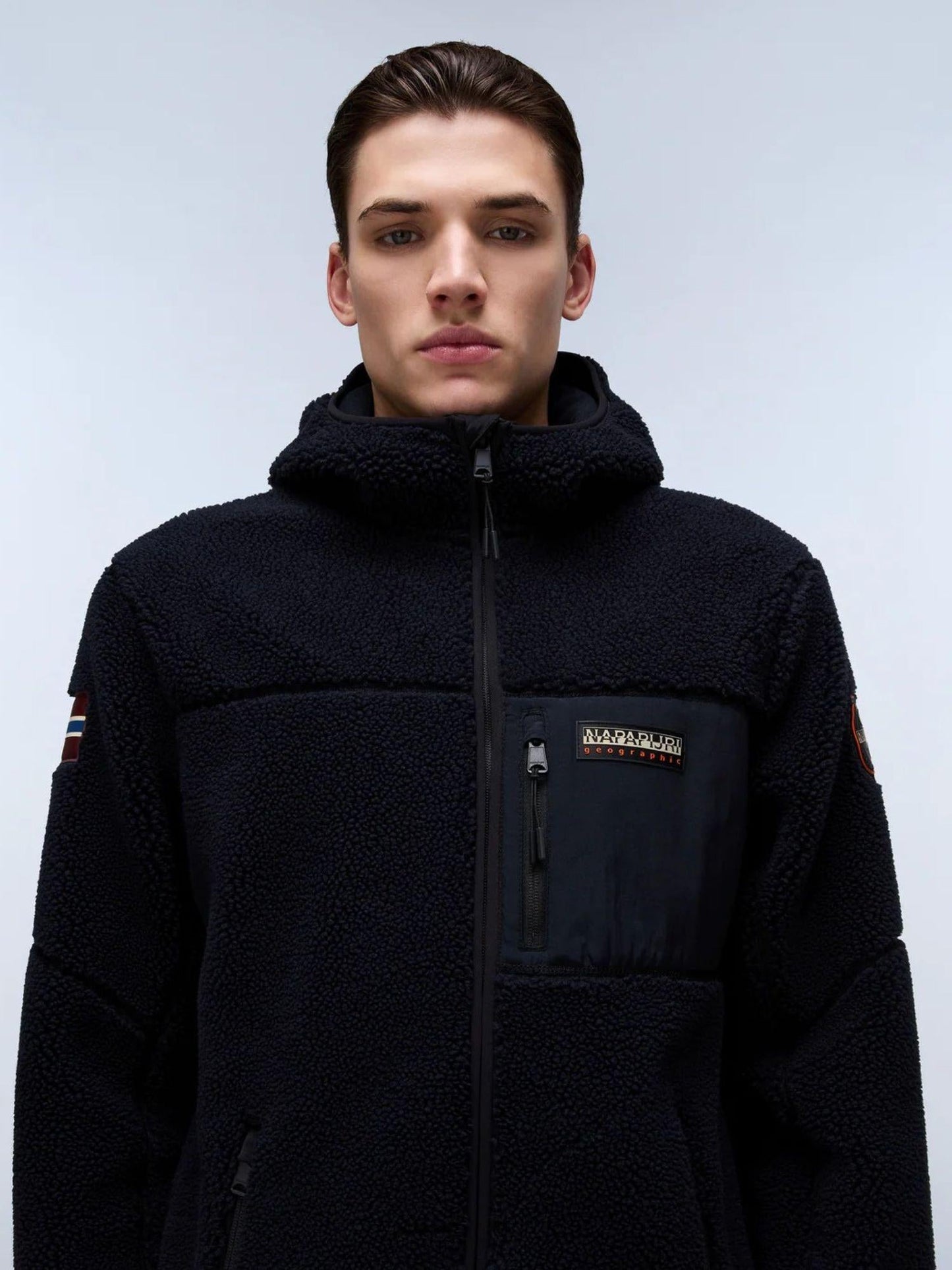 Napapijri Felpa Uomo Yupik Con Cappuccio E Zip In Pile Nero