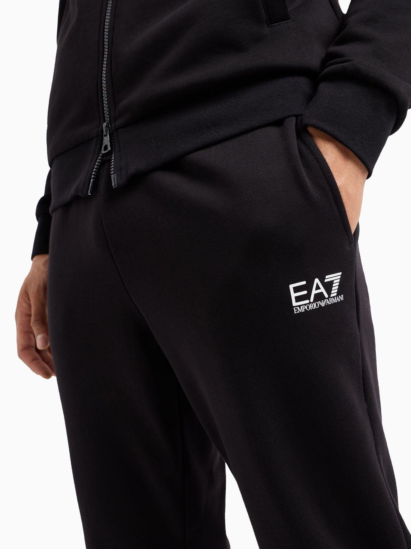 EA7 Emporio Armani Tuta Uomo Core Identity Con Cappuccio In Misto Cotone Nero