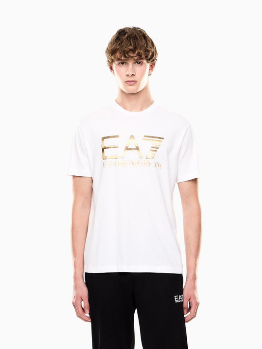 EA7 Emporio Armani T-shirt Uomo Logo Series In Cotone Con Maxi Logo Bianco