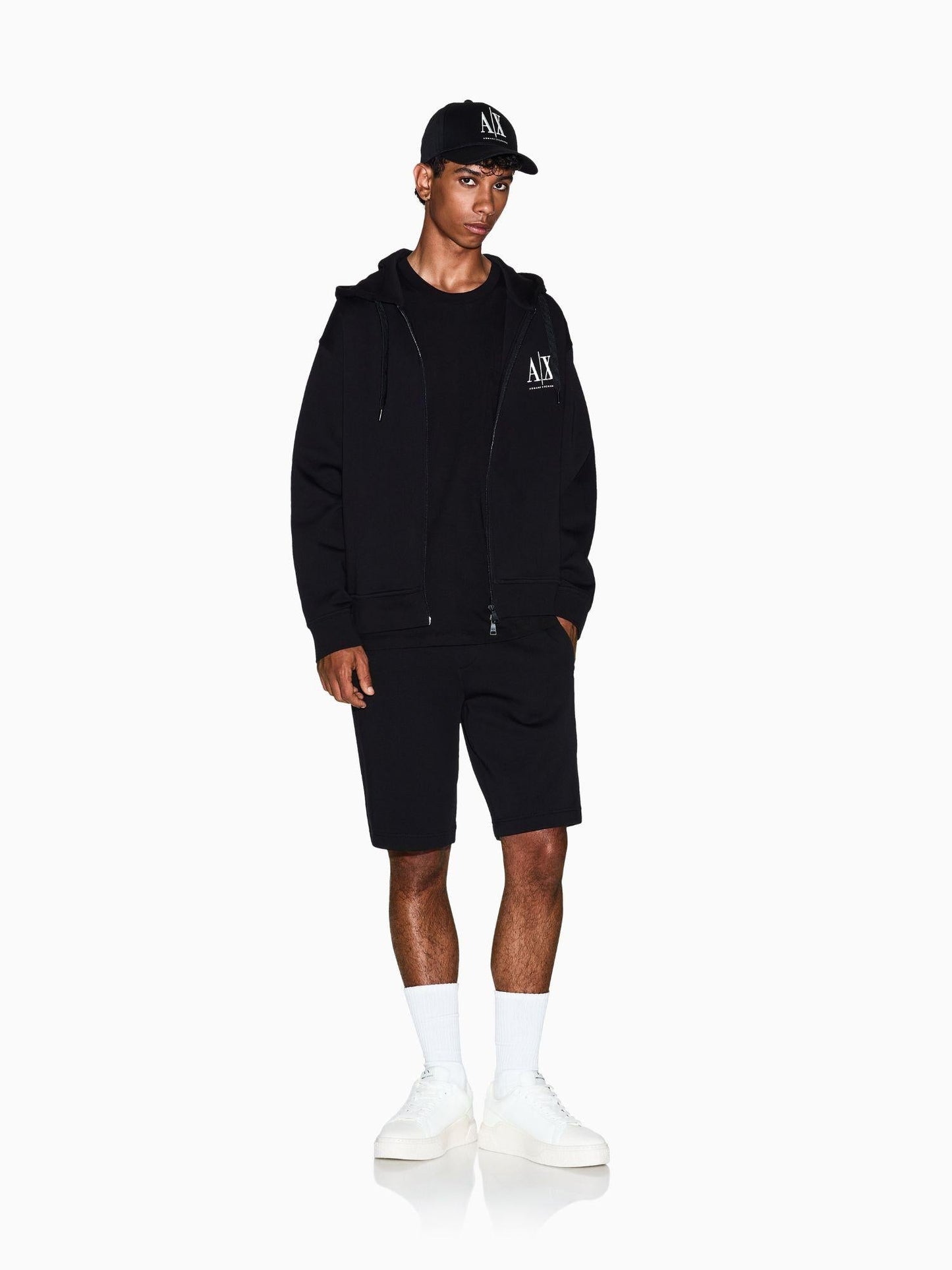 Armani Exchange Felpa con Cappuccio e Zip con Logo Ricamato Uomo Nera