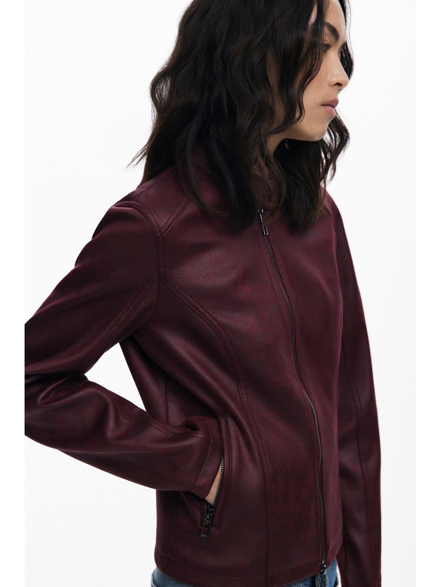 Desigual Giacca Donna Effetto Pelle Combinata Rossa