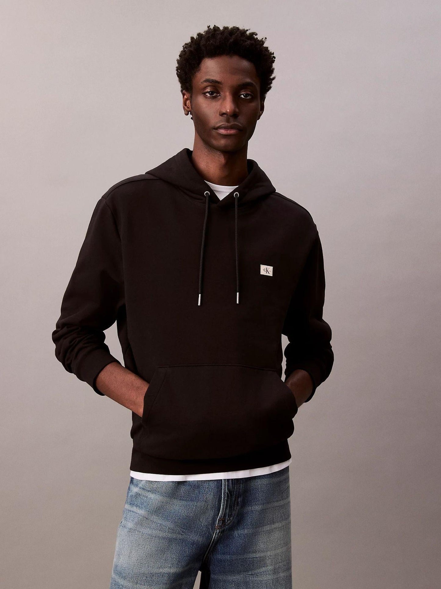 Calvin Klein Felpa Uomo In Spugna Di Cotone Con Cappuccio E Stemma Nero