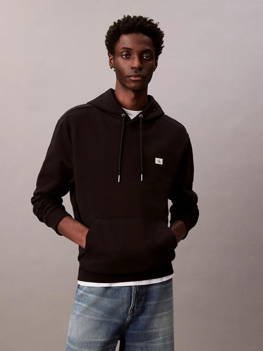 Calvin Klein Felpa Uomo In Spugna Di Cotone Con Cappuccio E Stemma Nero