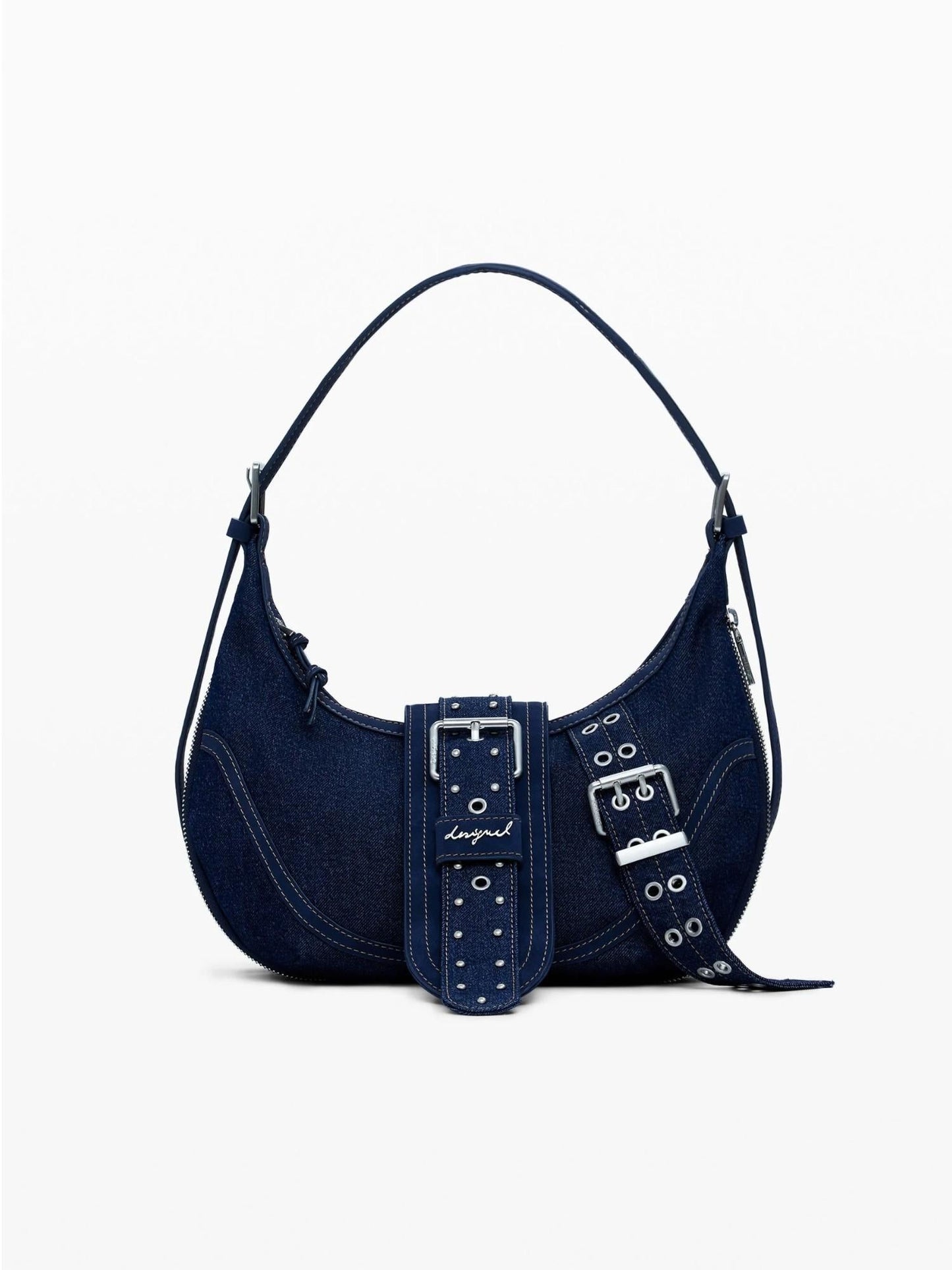 Desigual Borsa di jeans con fibbie media Donna Blu