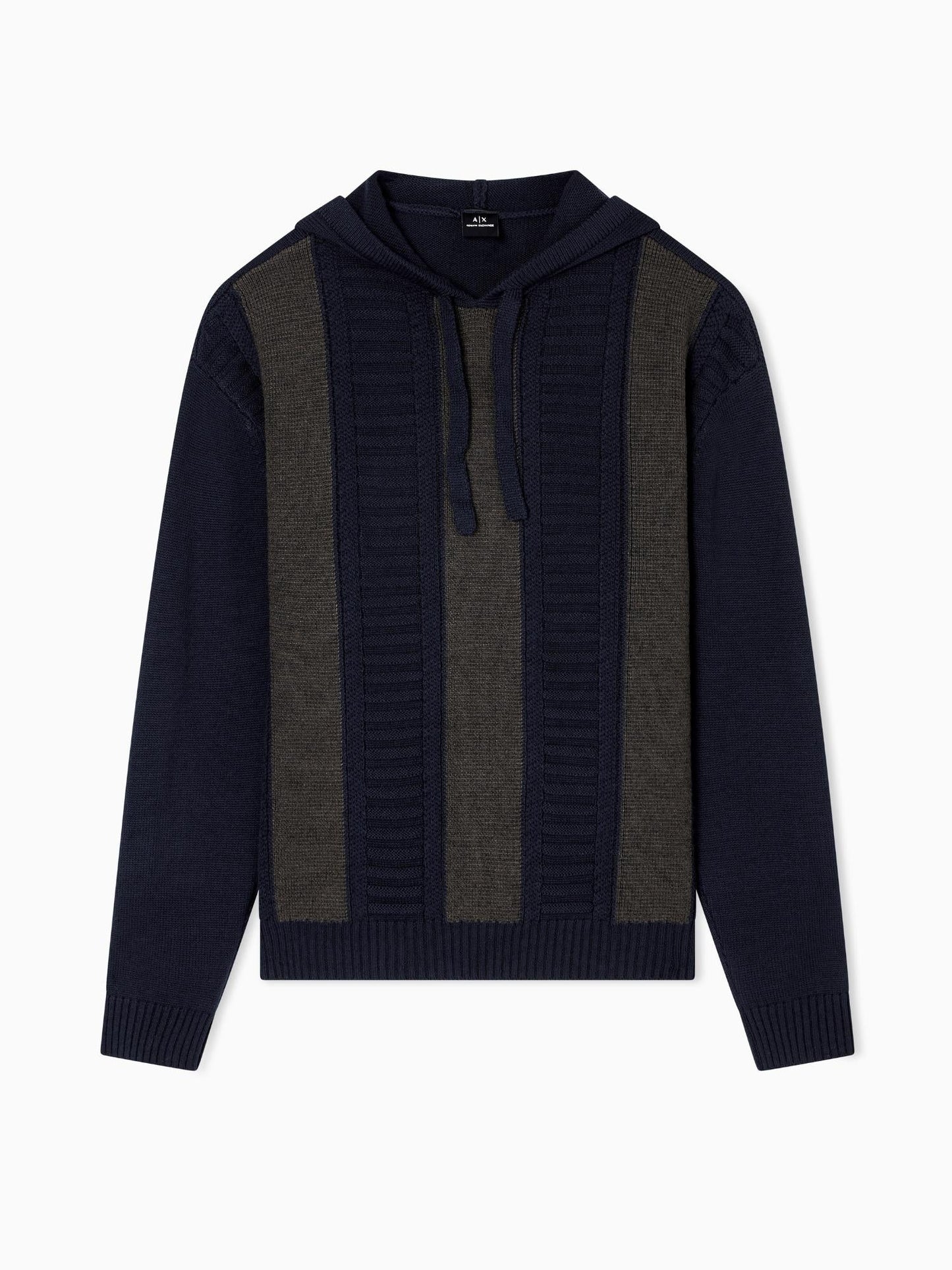 Armani Exchange Maglione Uomo con cappuccio a blocchi Chocolate Melange Deep Navy
