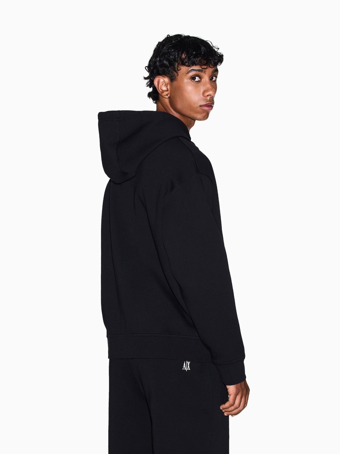 Armani Exchange Felpa con Cappuccio e Zip con Logo Ricamato Uomo Nera