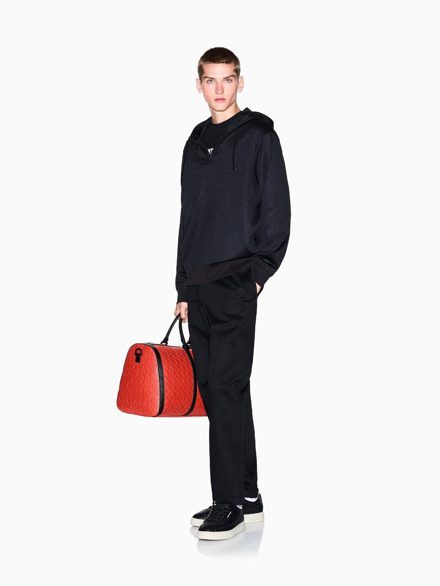 Armani Exchange Felpa Uomo con cappuccio micro texture Nero