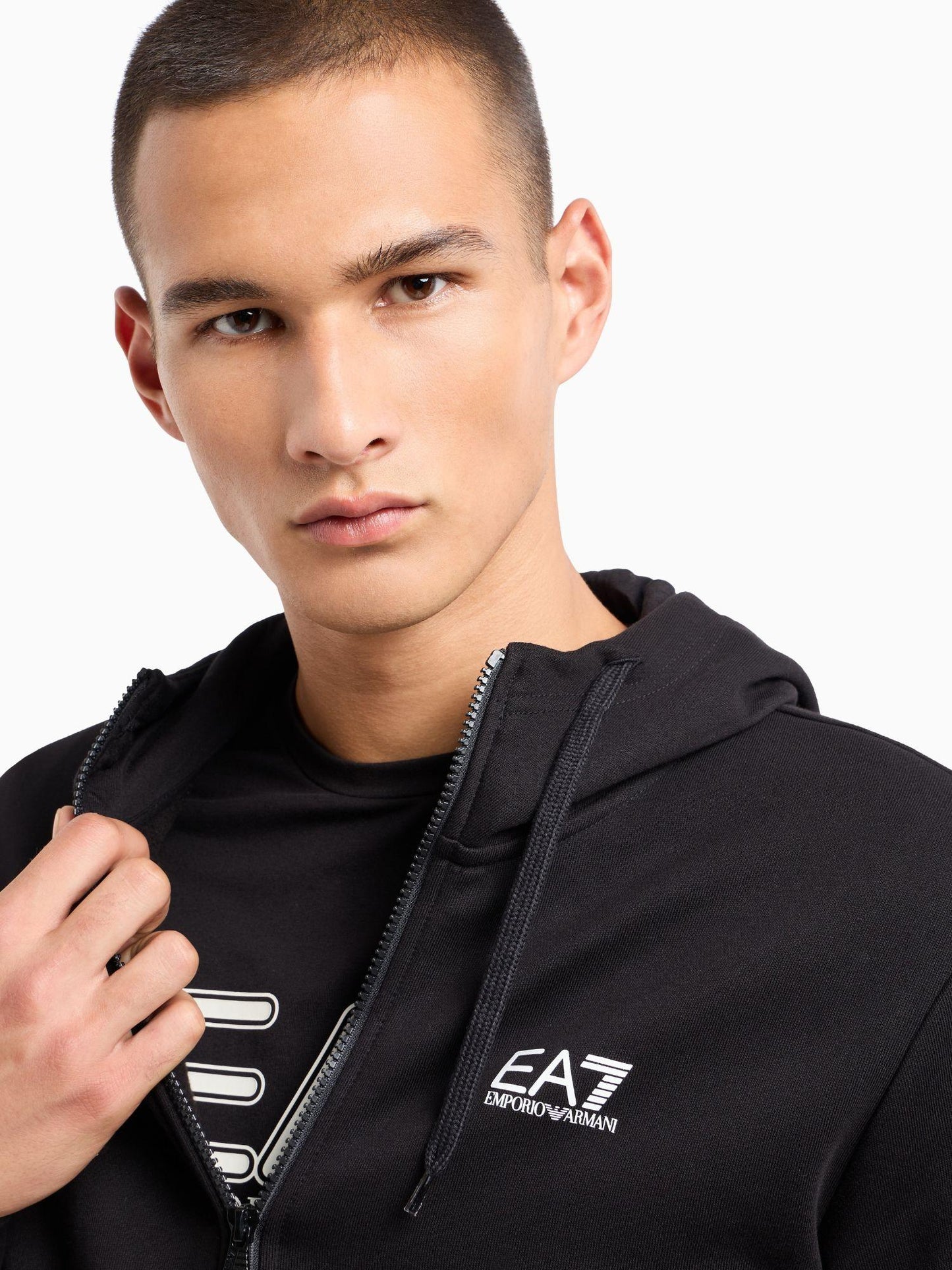 EA7 Emporio Armani Tuta Uomo Core Identity Con Cappuccio In Misto Cotone Nero