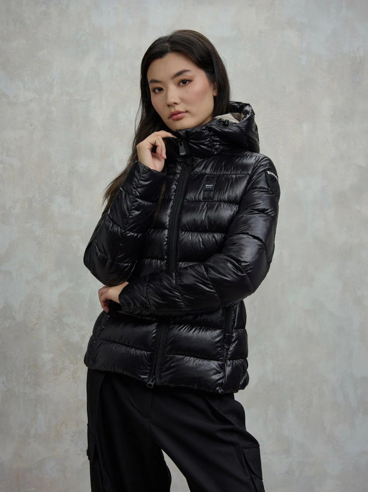 Blauer Giacca Invernale Donna Caroll Nera con Interno Beige