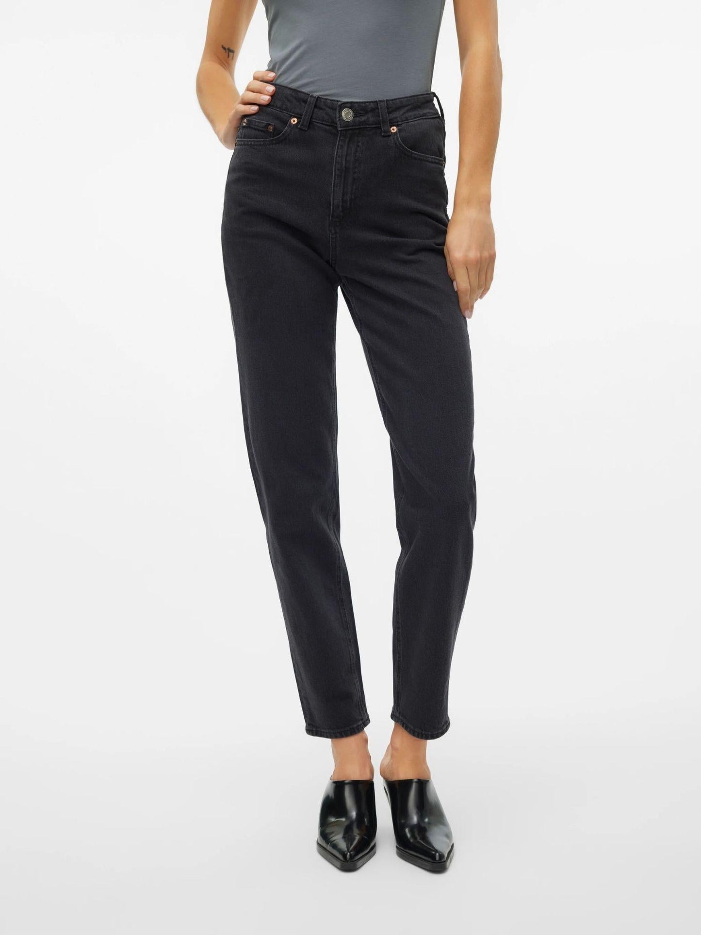 Vero Moda Jeans Donna Tessa A Vita Alta Mom Fit Dark Grey Denim