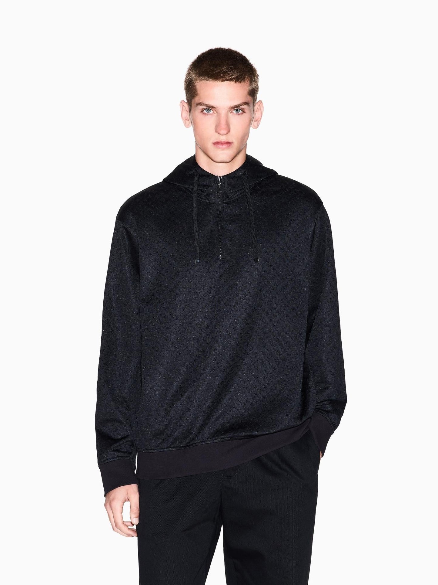 Armani Exchange Felpa Uomo con cappuccio micro texture Nero