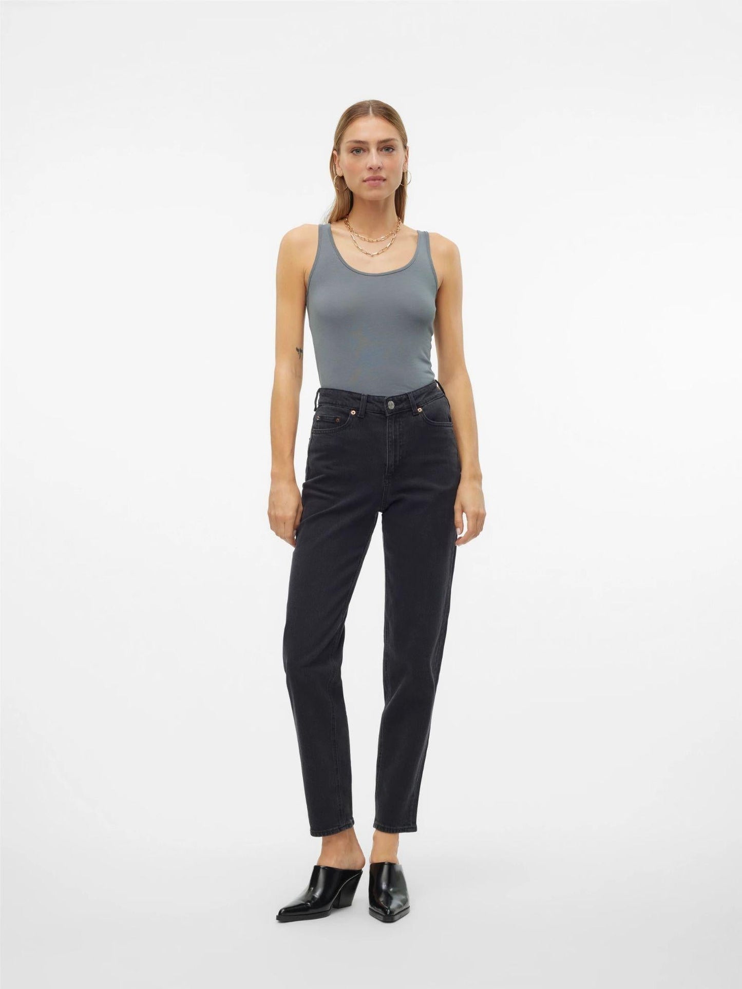 Vero Moda Jeans Donna Tessa A Vita Alta Mom Fit Dark Grey Denim