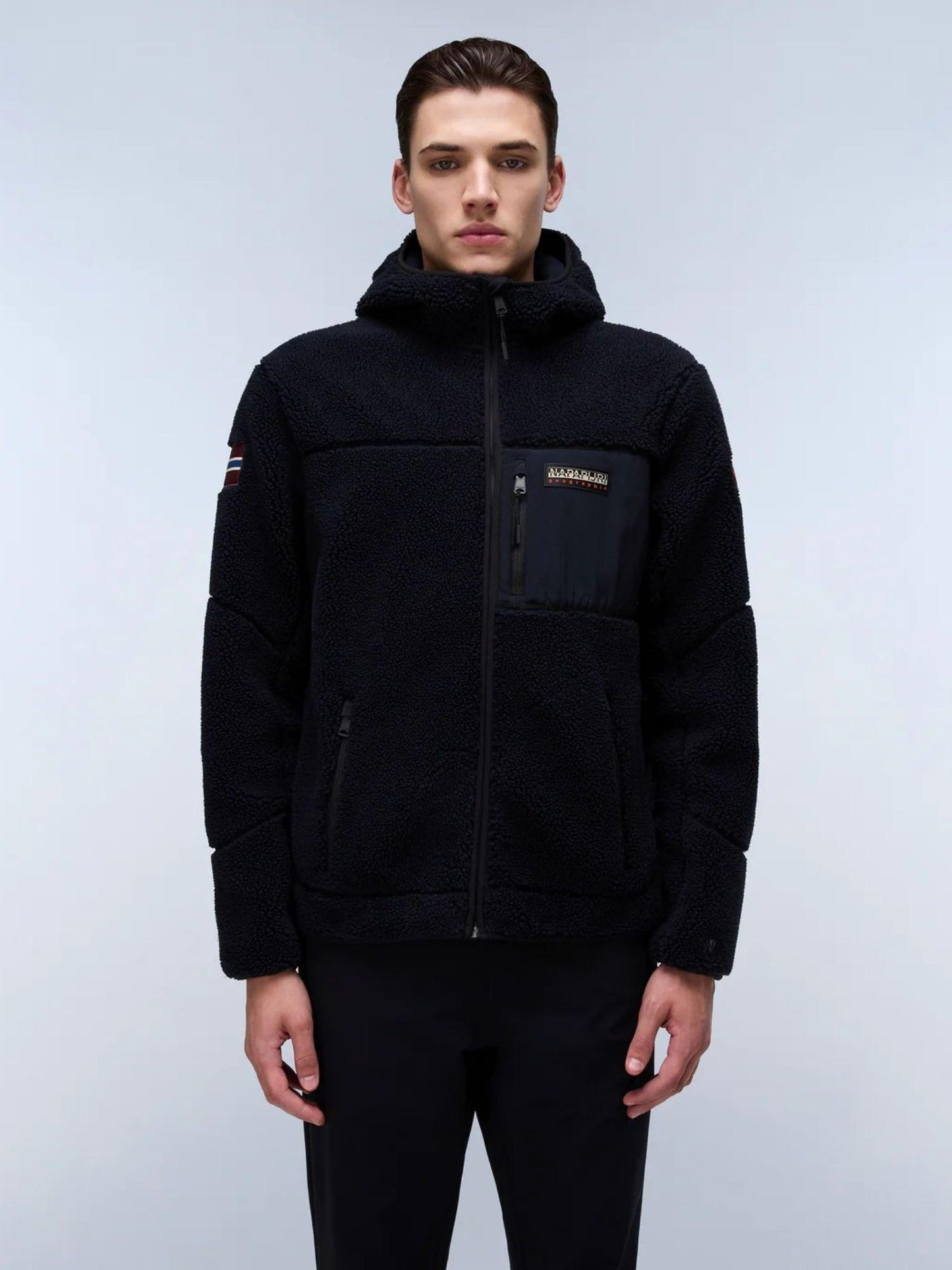 Napapijri Felpa Uomo Yupik Con Cappuccio E Zip In Pile Nero