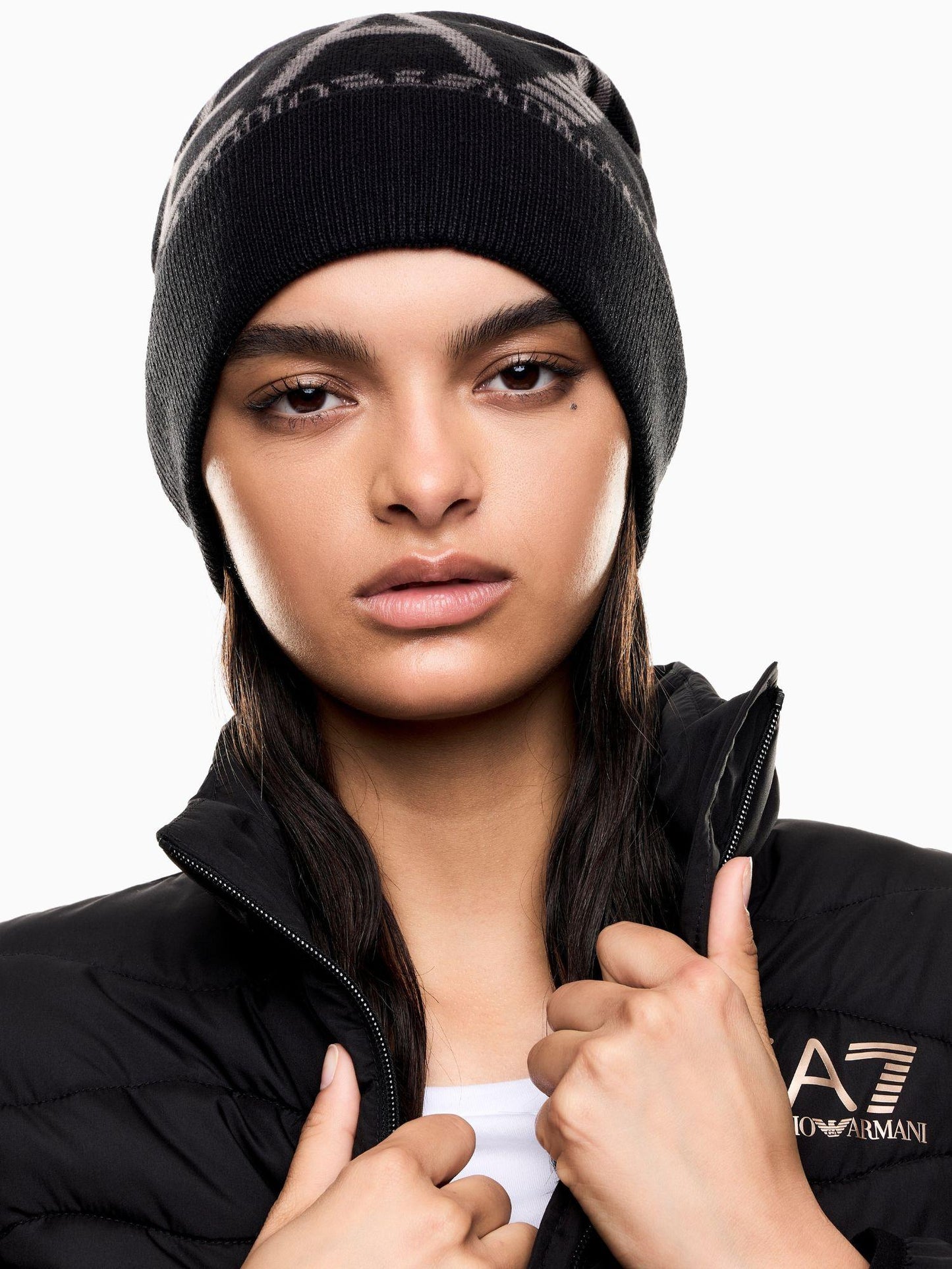 EA7 Emporio Armani Beanie Unisex Visibility Con Maxi Logo EA7 Nero
