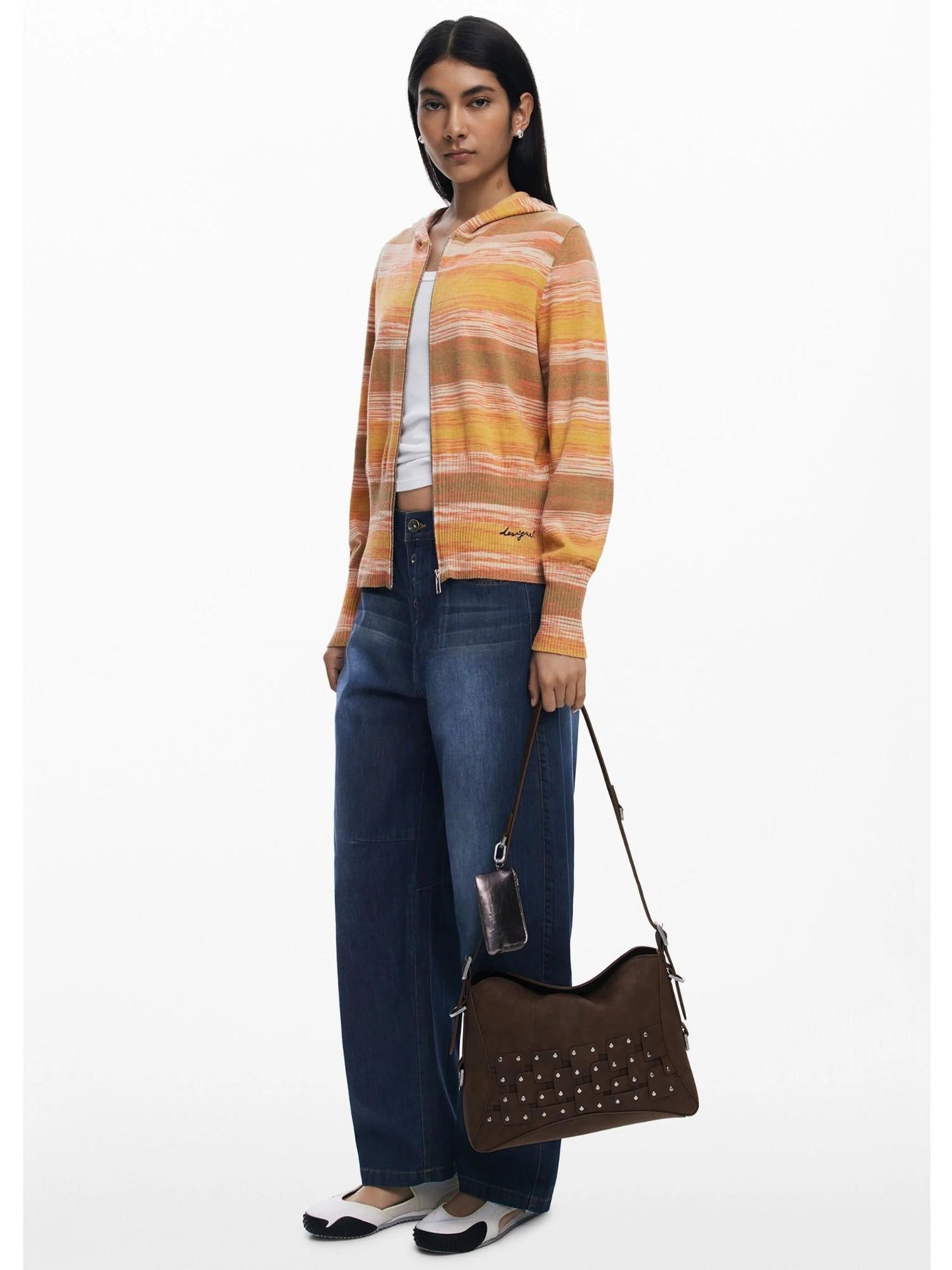 Desigual Borsa a mano media con patch e borchie Donna Marrone