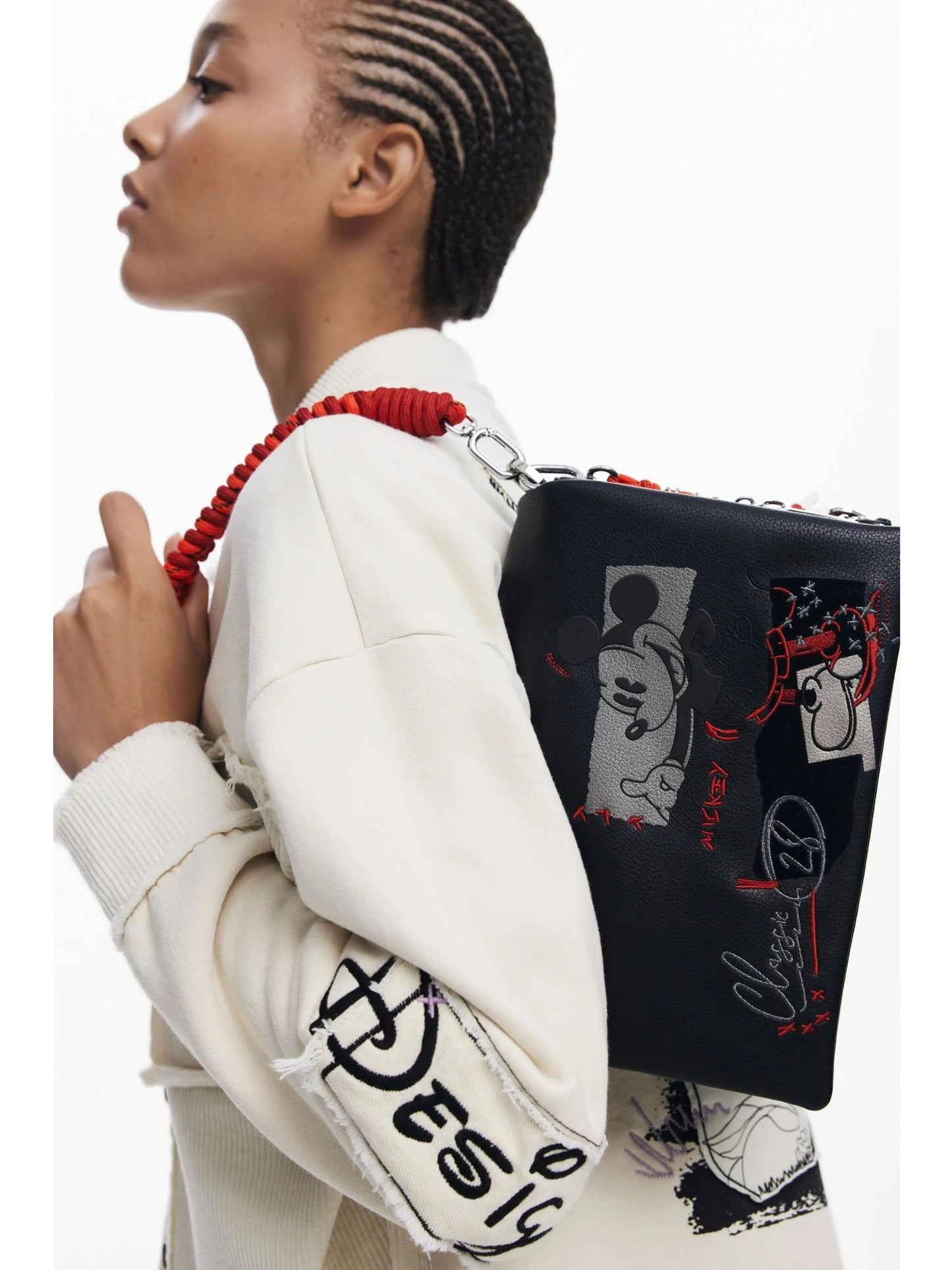 Desigual Borsa a tracolla effetto pelle Mickey media Donna Nero