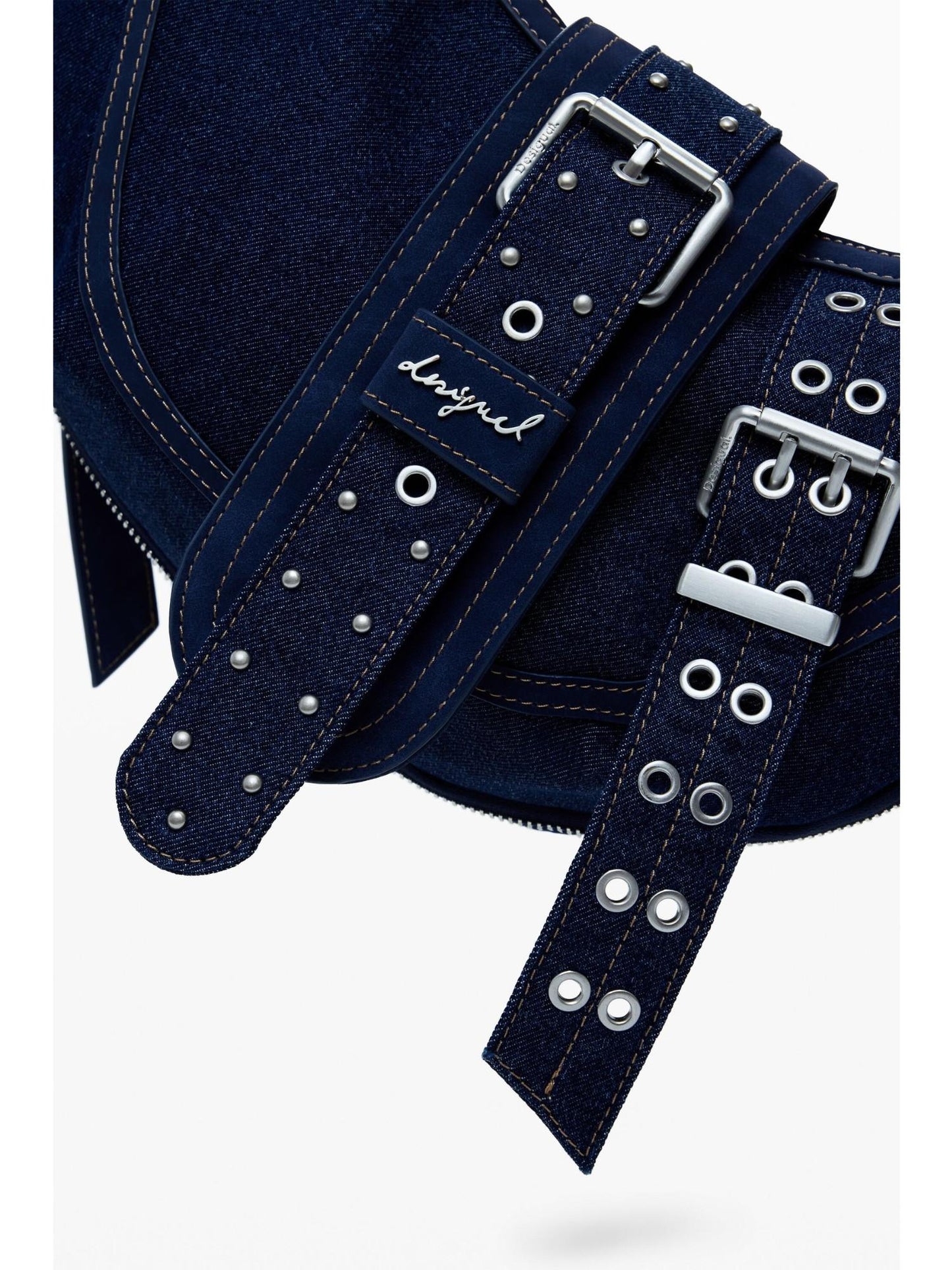 Desigual Borsa di jeans con fibbie media Donna Blu