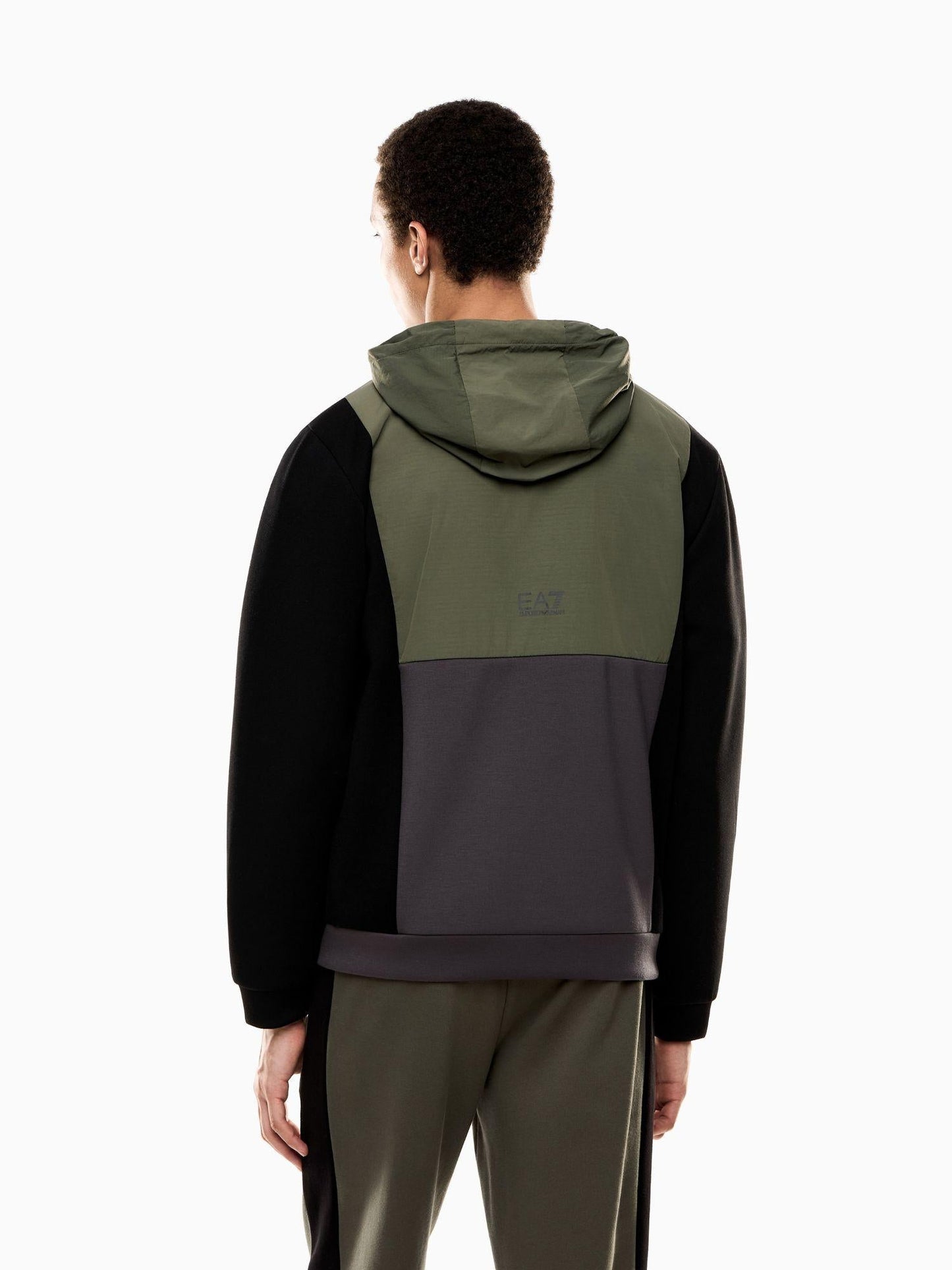 EA7 Emporio Armani Felpa Uomo Athletic Colour Block Con Cappuccio In Nylon E Misto Viscosa Verde