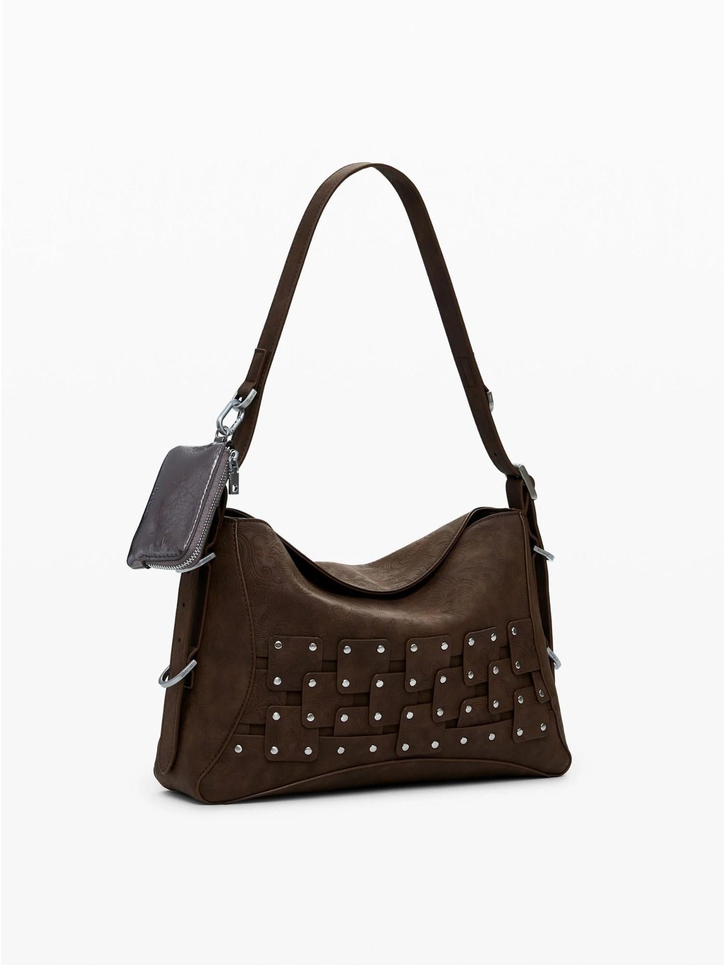 Desigual Borsa a mano media con patch e borchie Donna Marrone