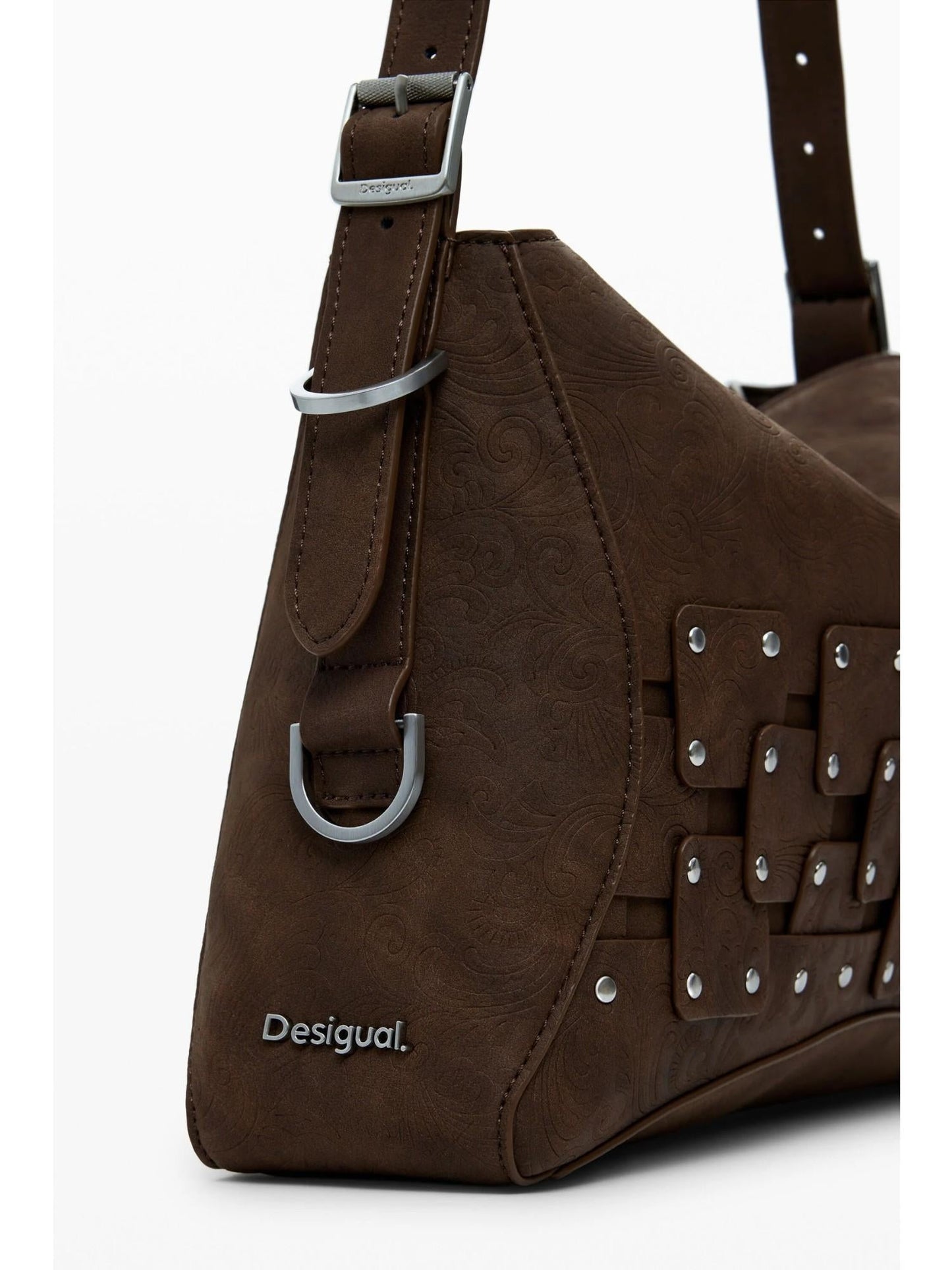 Desigual Borsa a mano media con patch e borchie Donna Marrone