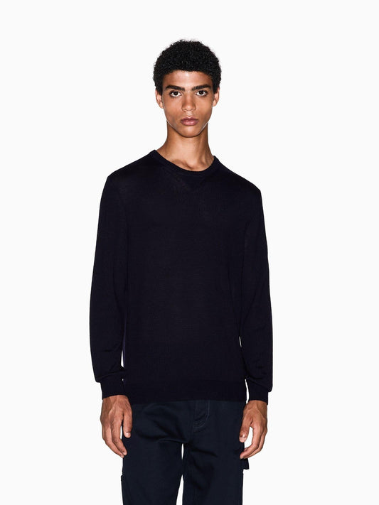 Armani Exchange Maglione Uomo Girocollo In Lana Vergine Blu Navy