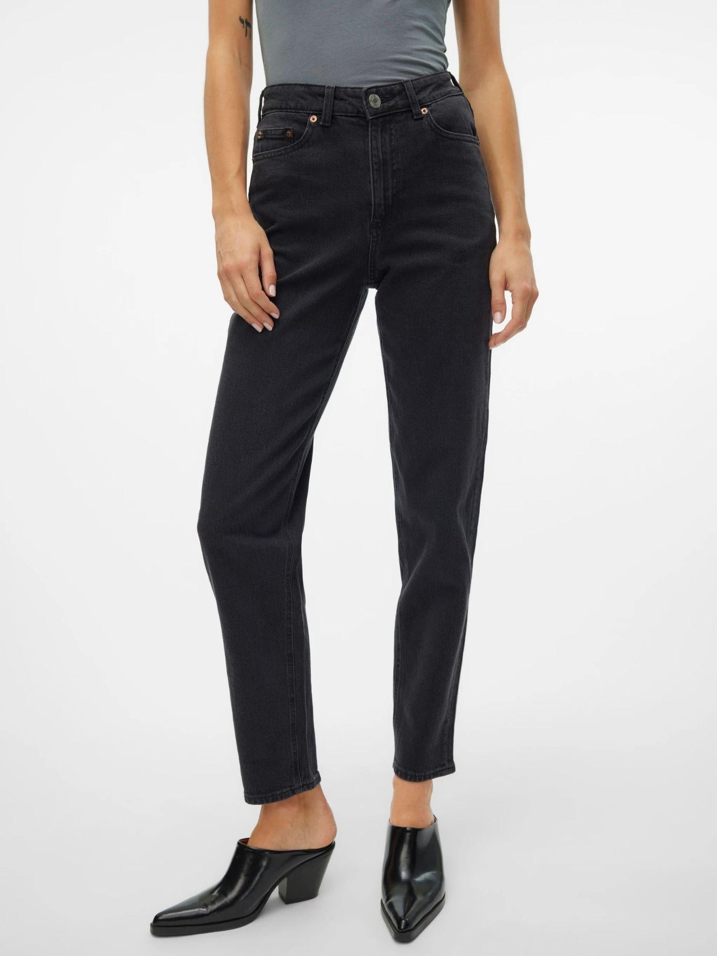 Vero Moda Jeans Donna Tessa A Vita Alta Mom Fit Dark Grey Denim
