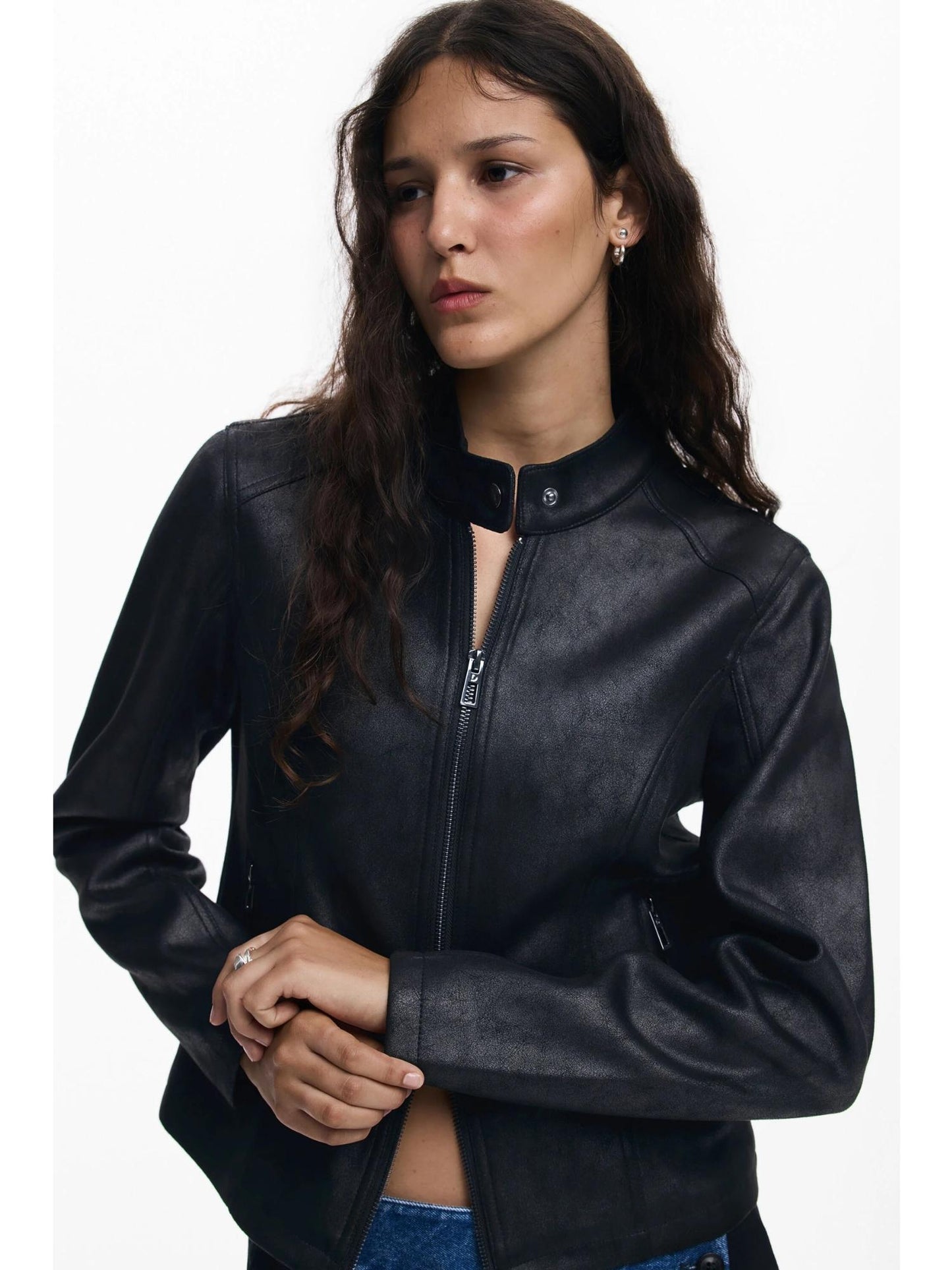 Desigual Giacca Donna Effetto Pelle Combinata Nera