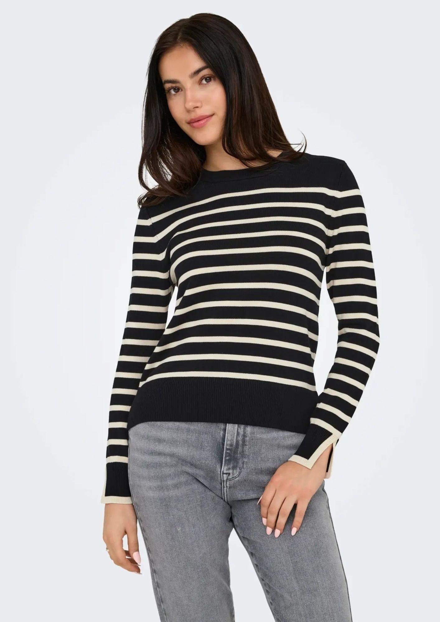 Only Onlkalana Pullover Donna Nero e Bianco
