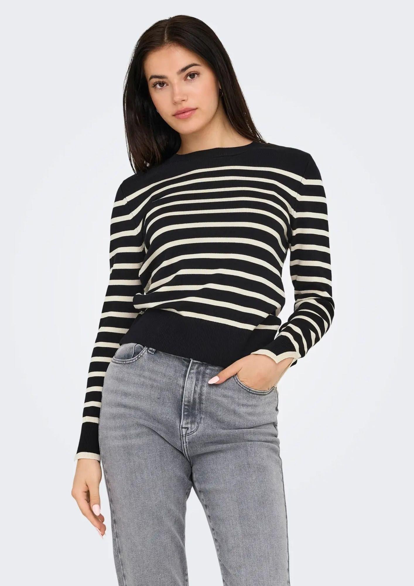 Only Onlkalana Pullover Donna Nero e Bianco